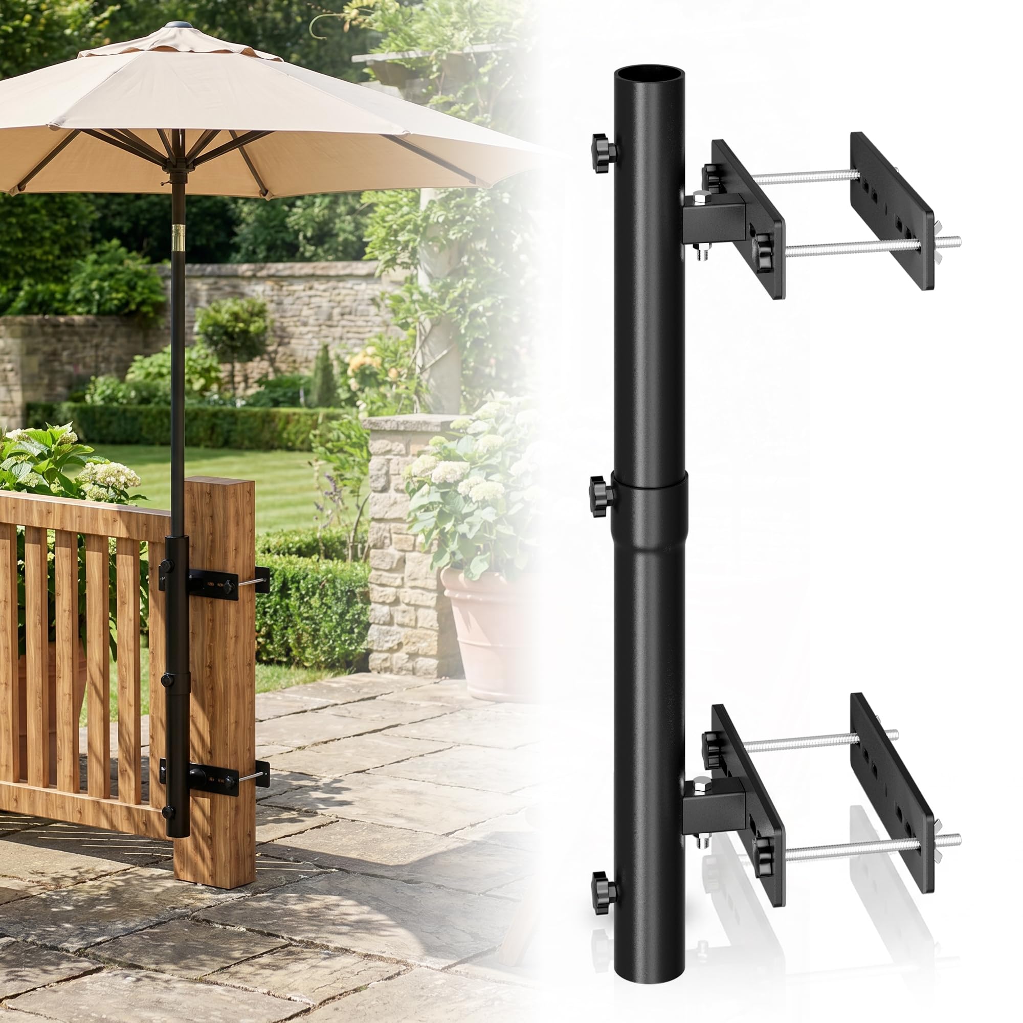 KIWDZFU  Patio Umbrella Holder for Deck Railing Adjustable Vertical Horizontal Mount Heavy Duty Steel Black Finish durable home and garden