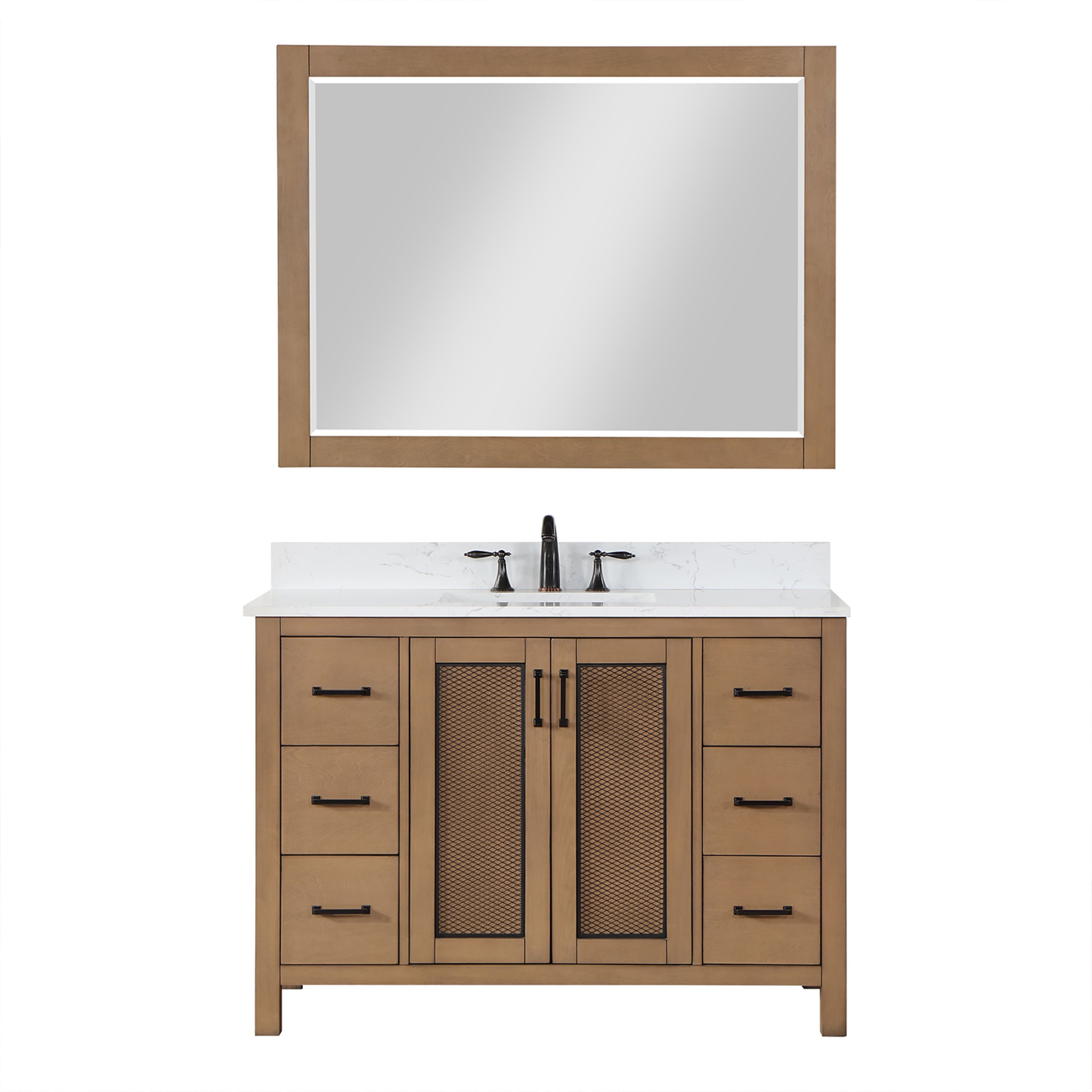 Altair 542048-BR-AW Hadiya 48-in Brown Pine Undermount Single sink Bathroom Vanity with Aosta White Engineered marble Top (Mirror Included)