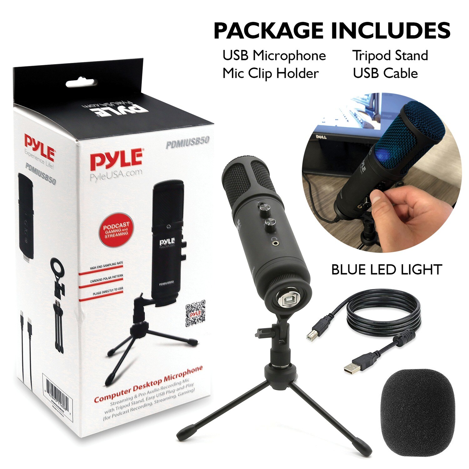 Pyle USB Microphone Kit, Cardioid Condenser Mic with Desktop Stand, Ideal  for Gaming, Streaming, Podcasting, Studio, , Works with Windows,  Mac