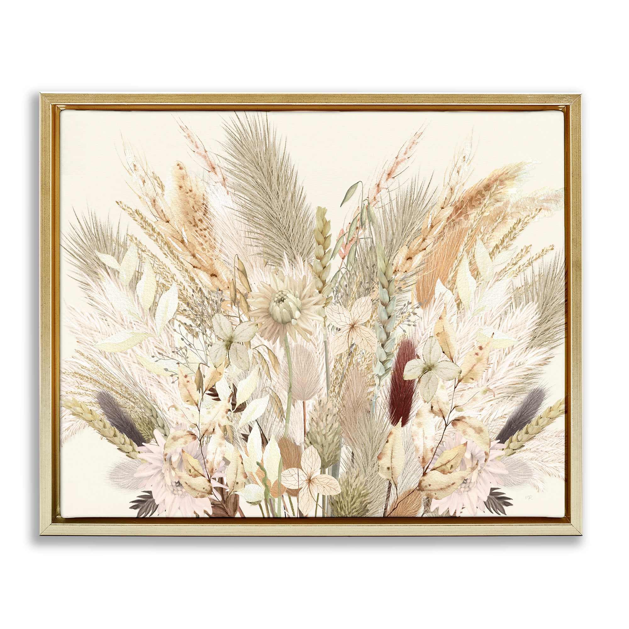 Stupell Industries BS-225-FFG-24X30 Natural Wheat and Country Herbs Gold Framed Floater Canvas Wall Art By Val Rhodes 31 x 25