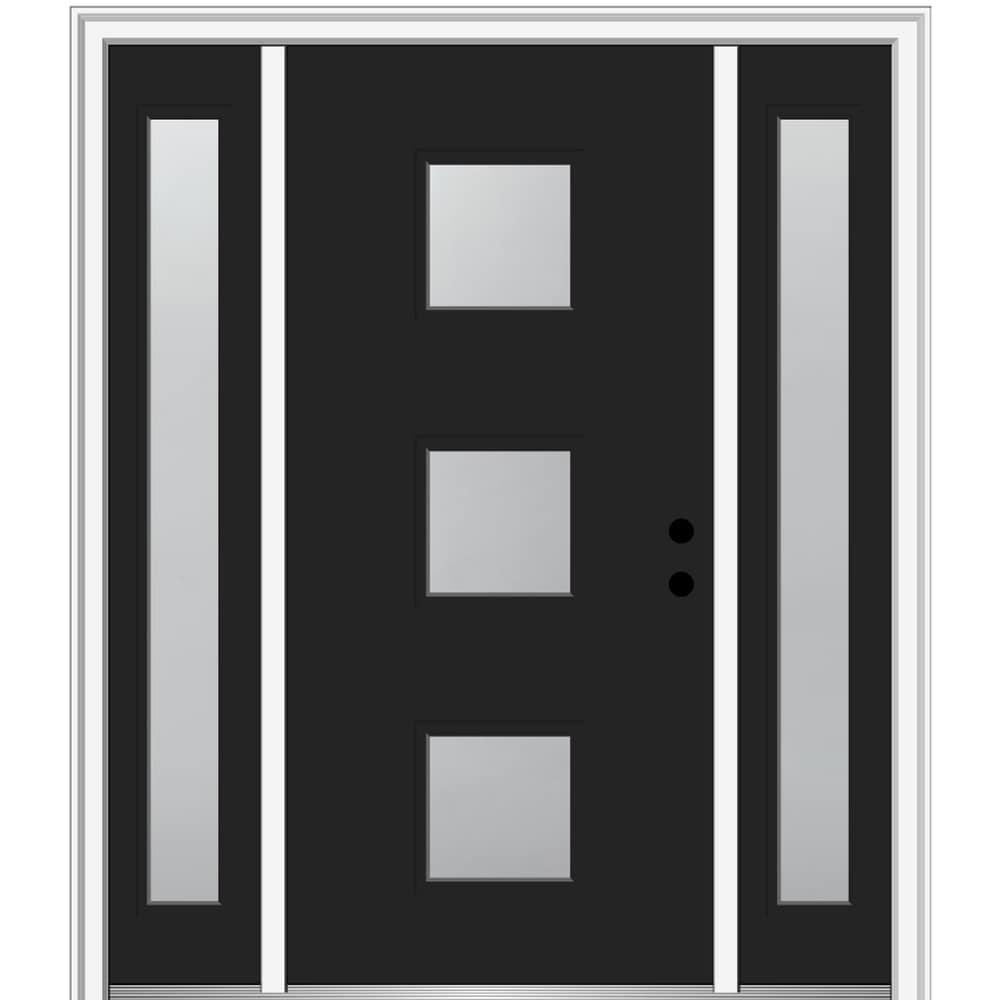 MMI DOOR ZZ347467L 64-in x 80-in x 4-9/16-in Fiberglass Pulse lite Left-hand inswing Black Painted Prehung Front Door with Sidelights with Brickmould Insulating core