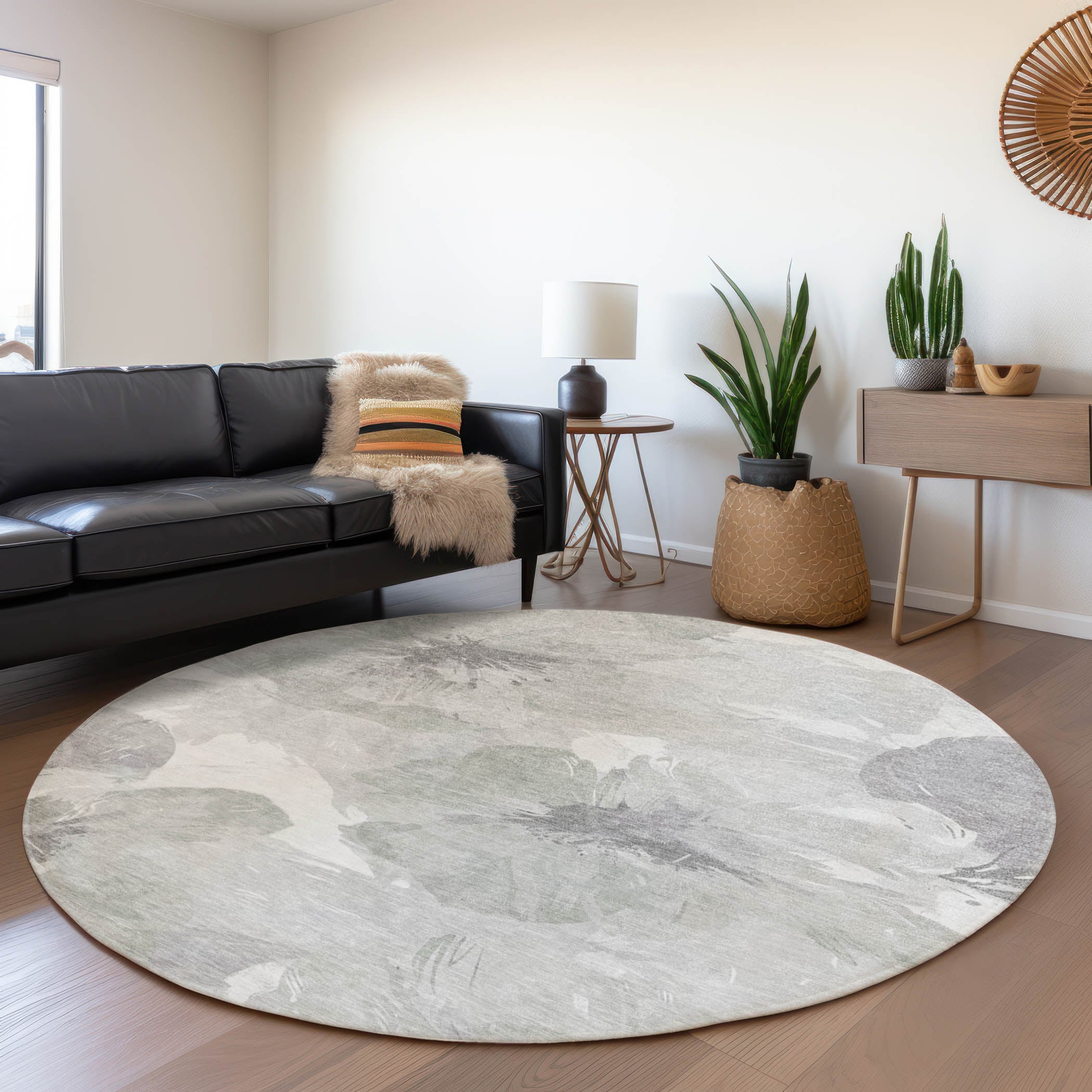 Addison Rugs ACN1556PU8RO Chantille ACN1556PU 8 x 8 (ft) Polyester Putty Round Indoor/Outdoor Geometric Machine washable Area rug