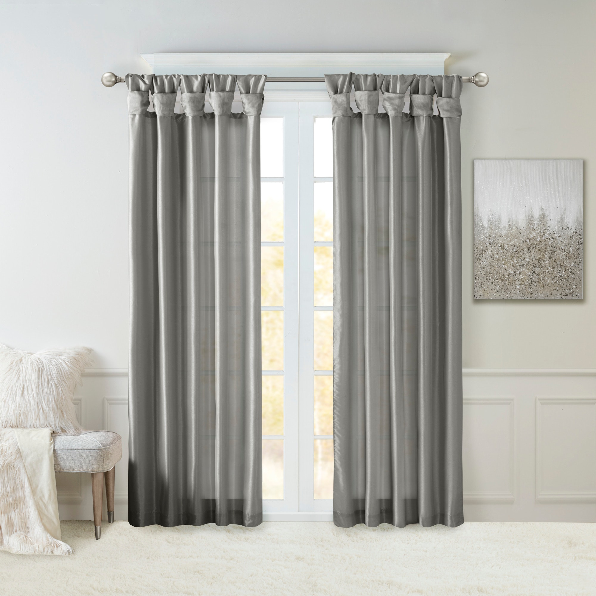 Madison Park MP40-6559 120-Inches Charcoal Interlined Top tab Single curtain panel