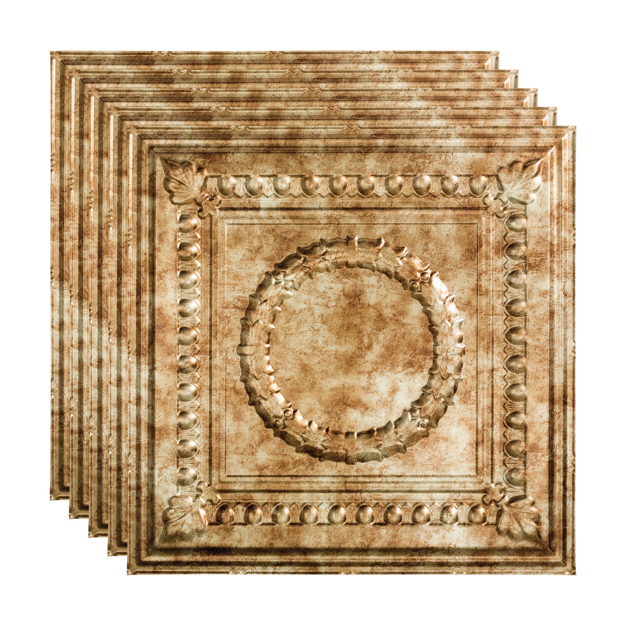 Fasade PL5717 2-ft x 2-ft Rosette Bermuda Bronze PVC Drop Ceiling Tile ( 5 -Pack, 20-Sq. Feet / Case )