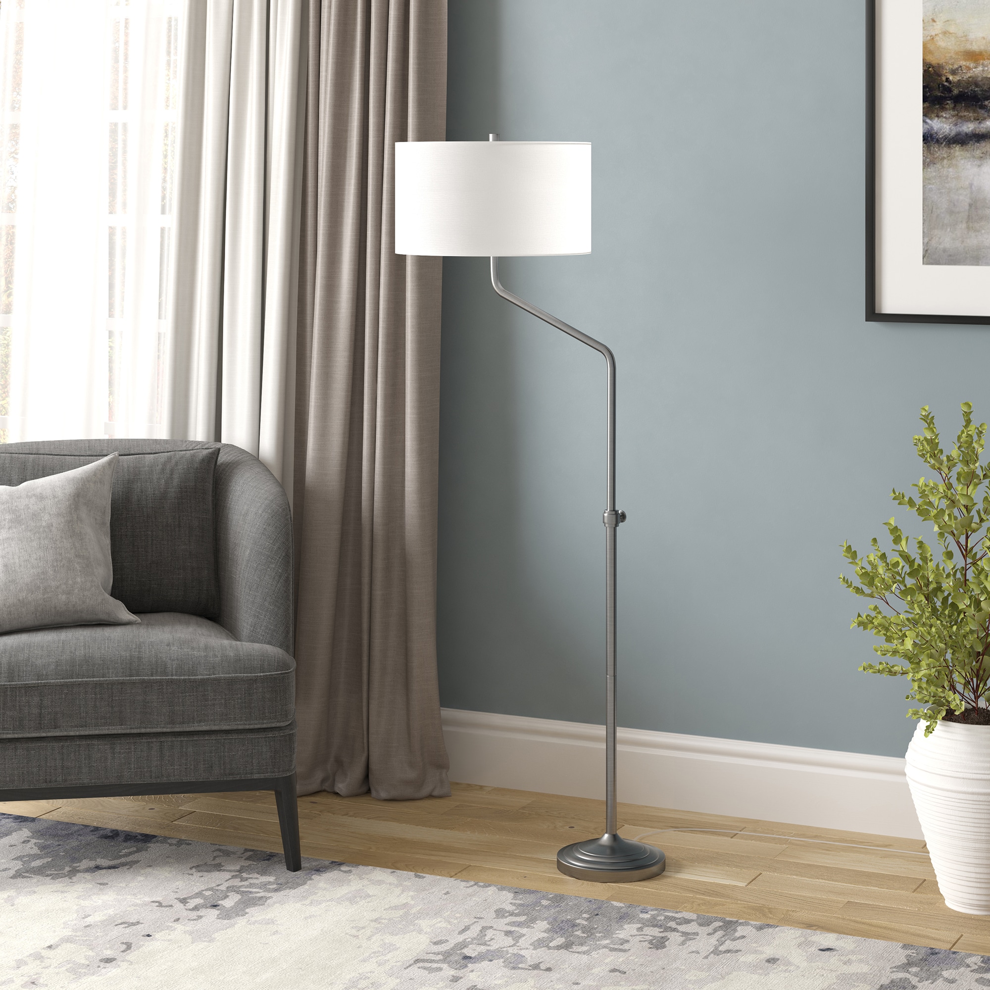 Hailey Home FL1603 Callum 66-in Brushed Nickel Standard Floor Lamp with Fabric Shade