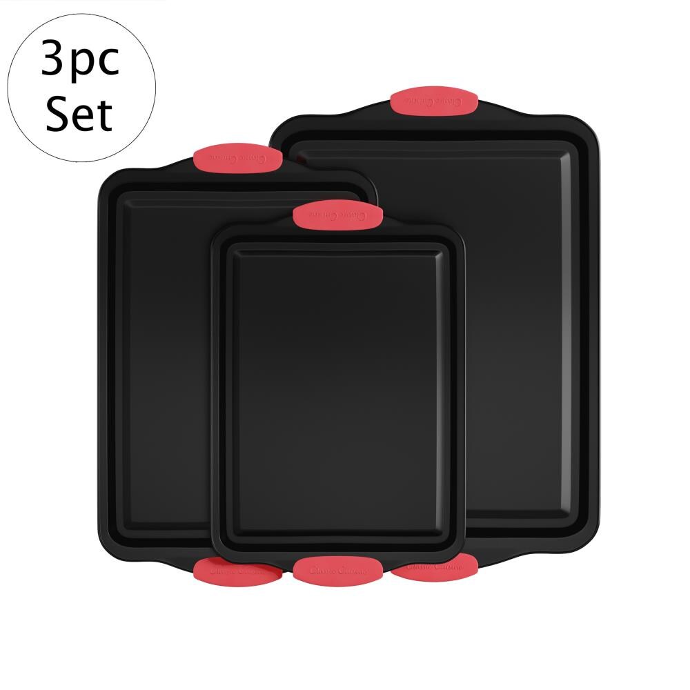 NutriChef 17 Non-Stick Baking Pan, Black Carbon Steel Bake Pan with Red  Silicone Handles