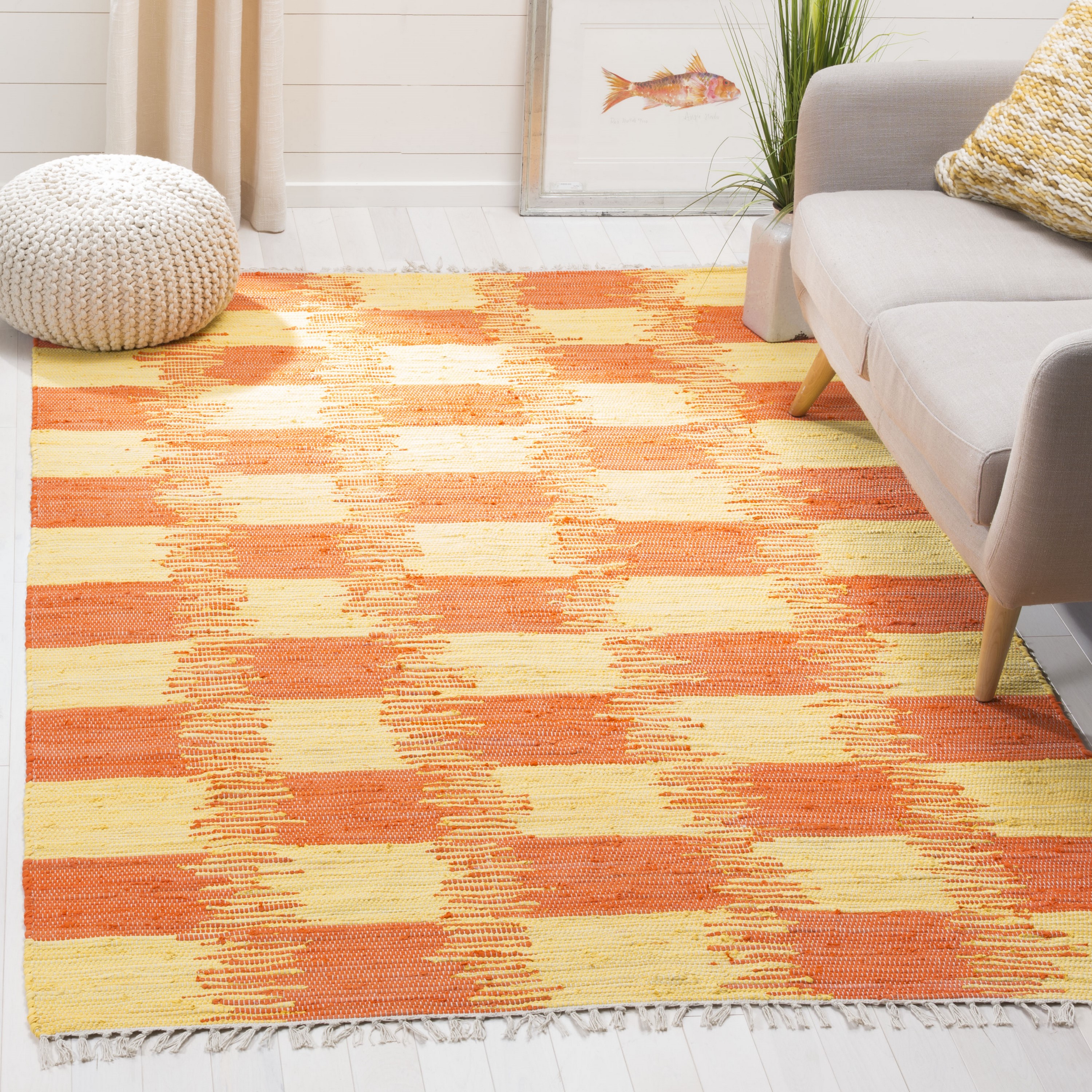 Safavieh MTK721C-24 Montauk Orford 3 x 4 (ft) Cotton Yellow/Orange Rectangular Indoor Coastal Throw rug
