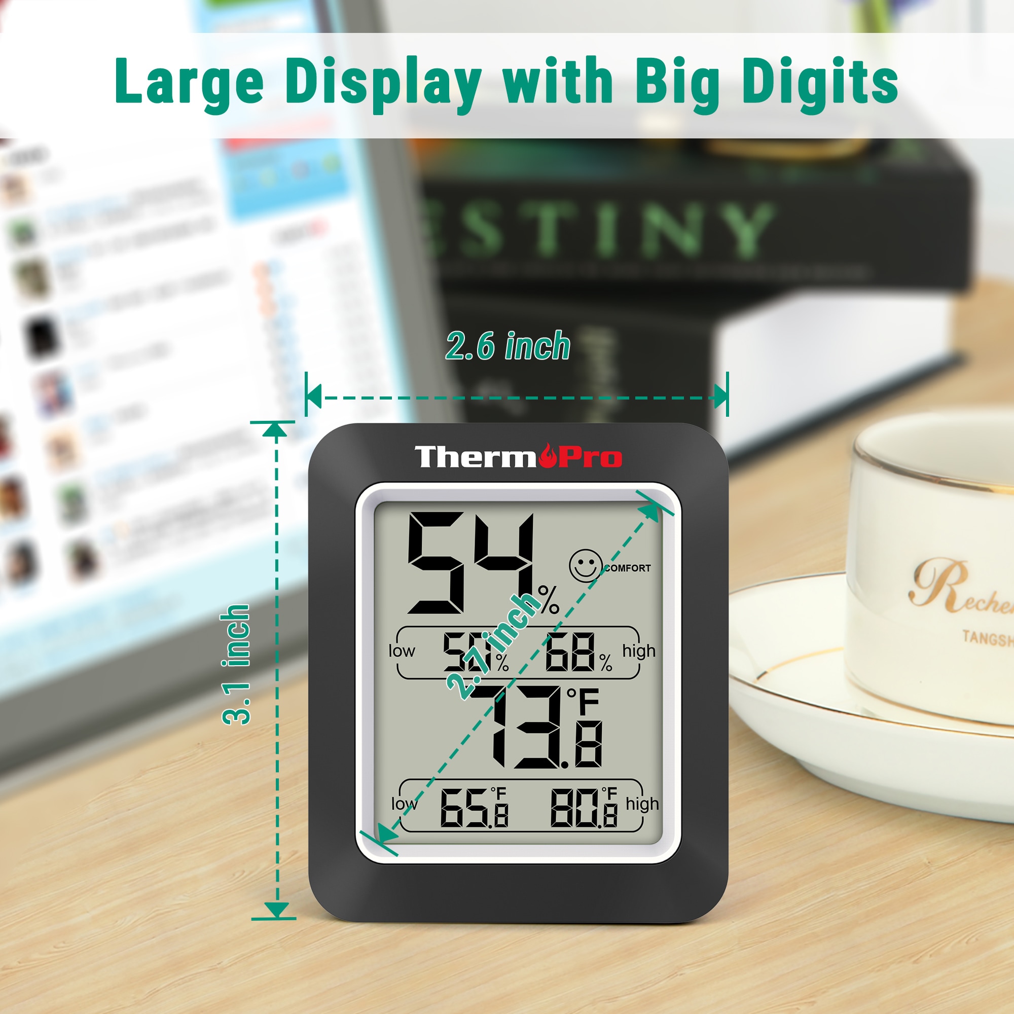 ThermoPro Digital Wireless Indoor or Outdoor Black Hygrometer and  Thermometer in the Thermometer Clocks department at