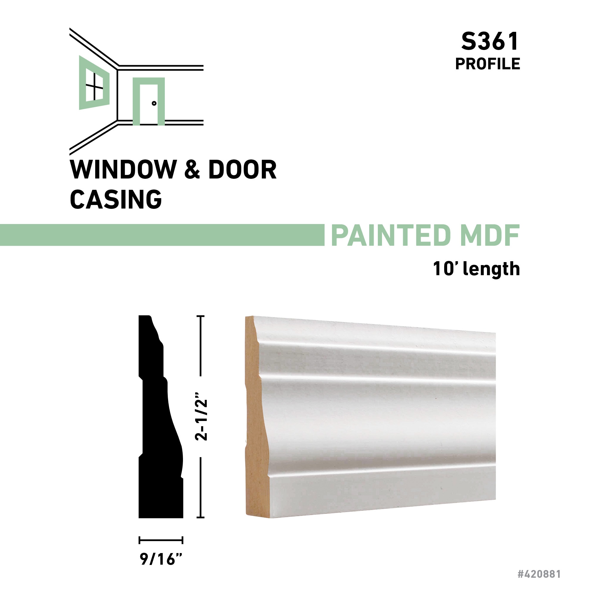 allen + roth 19/32-in x 2-1/2-in x 10-ft Painted MDF 361 Casing in the ...