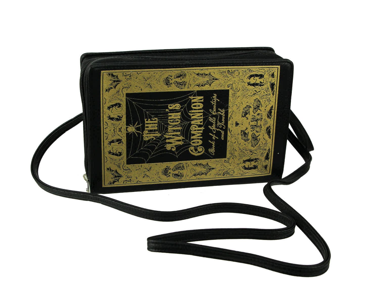 Things2Die4 CM-89547UB Black and Gold Witch's Companion Book Crossbody Purse