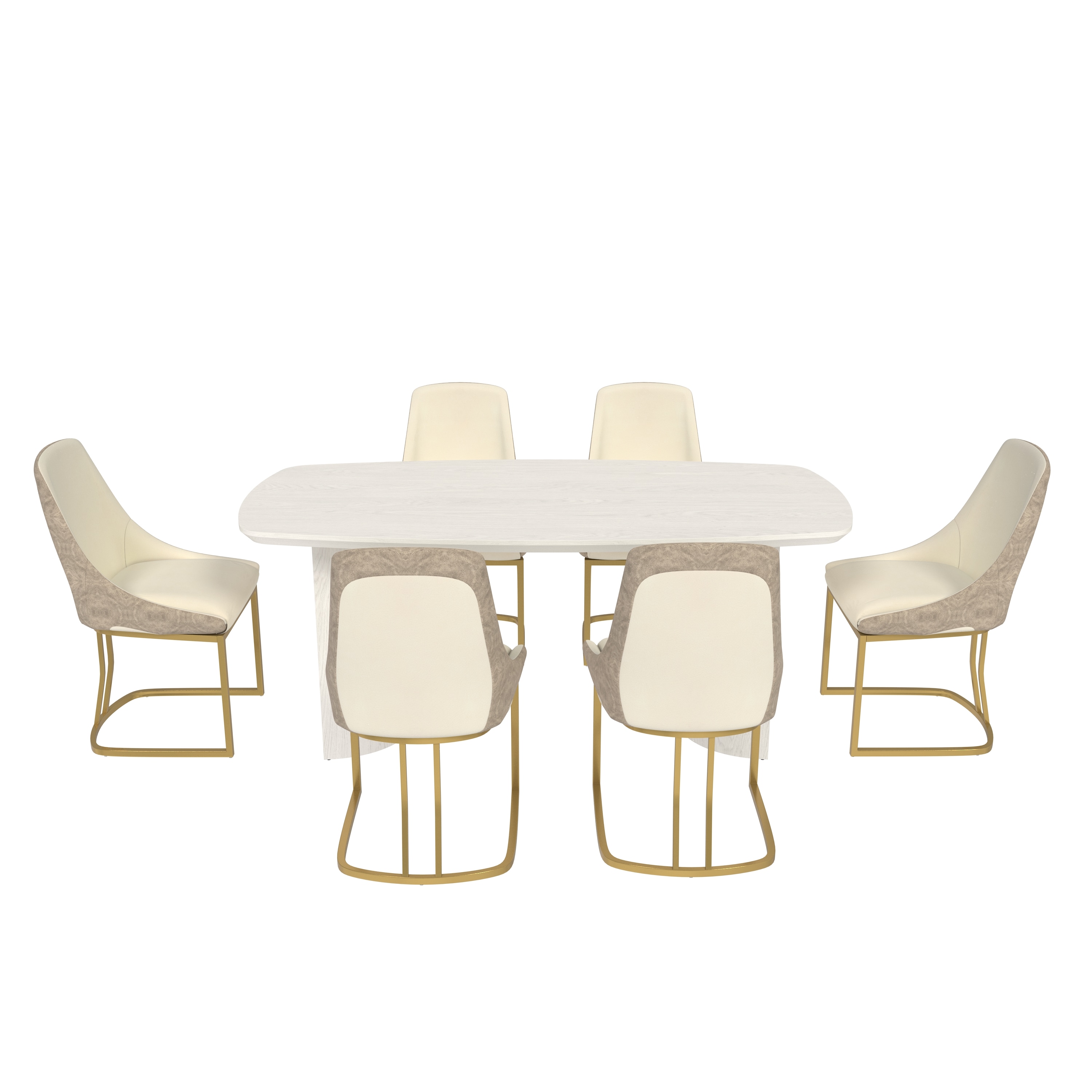 Clihome CL-1660A32BE Beige Chair/White Table Contemporary/Modern Dining Room Set with Rectangular Table ( Seats 6 )