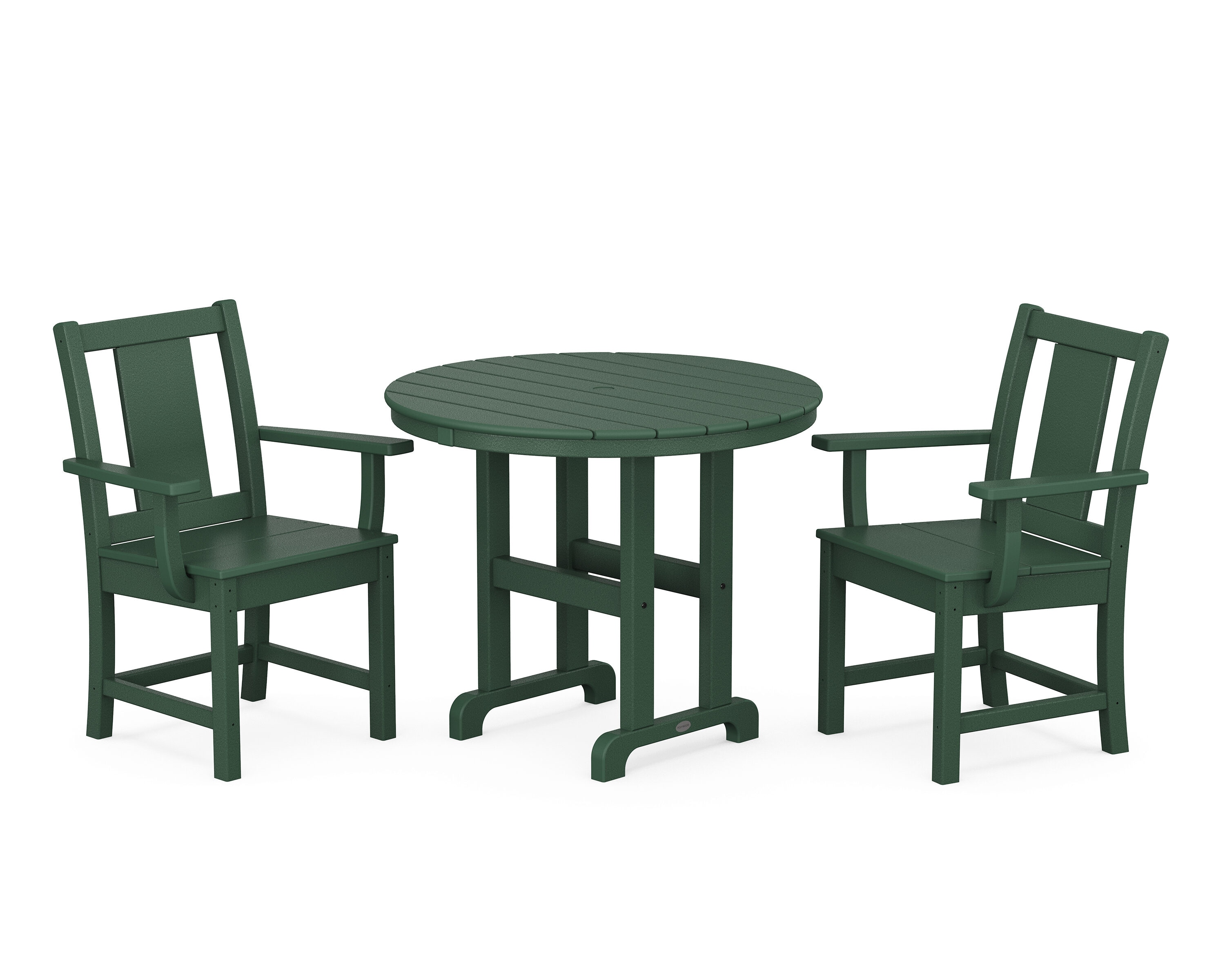 POLYWOOD PWS2121-1-GR Prairie 3 -Piece Green Patio Dining Set Plastic Round Table with 2 Stationary Chairs