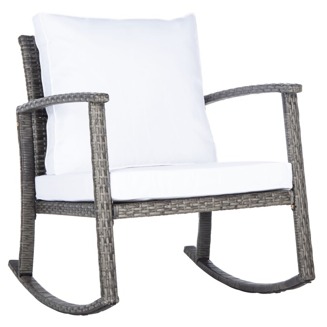 Safavieh Daire Wicker Gray Brown Metal Frame Rocking Chair S With White Cushion Cushioned Seat In The Patio Chairs Department At Com - Brown Metal Patio Chairs With Cushions