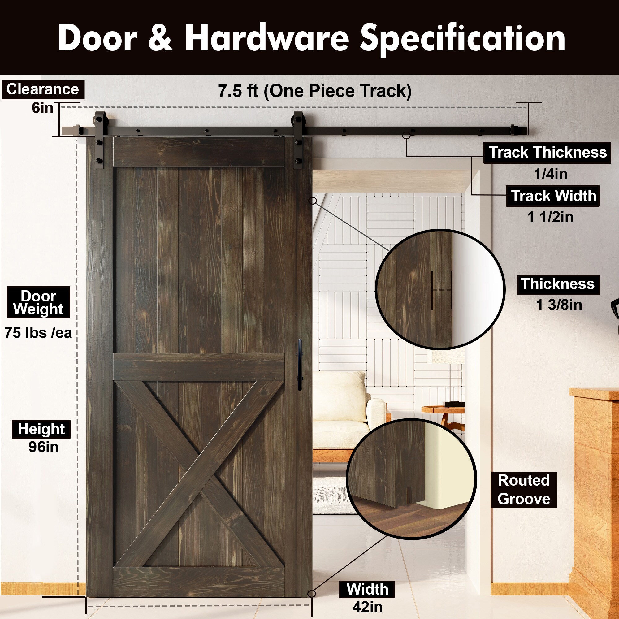 HOMACER YT1TGH090C-4296-X-EB Barn-Doors - View #7