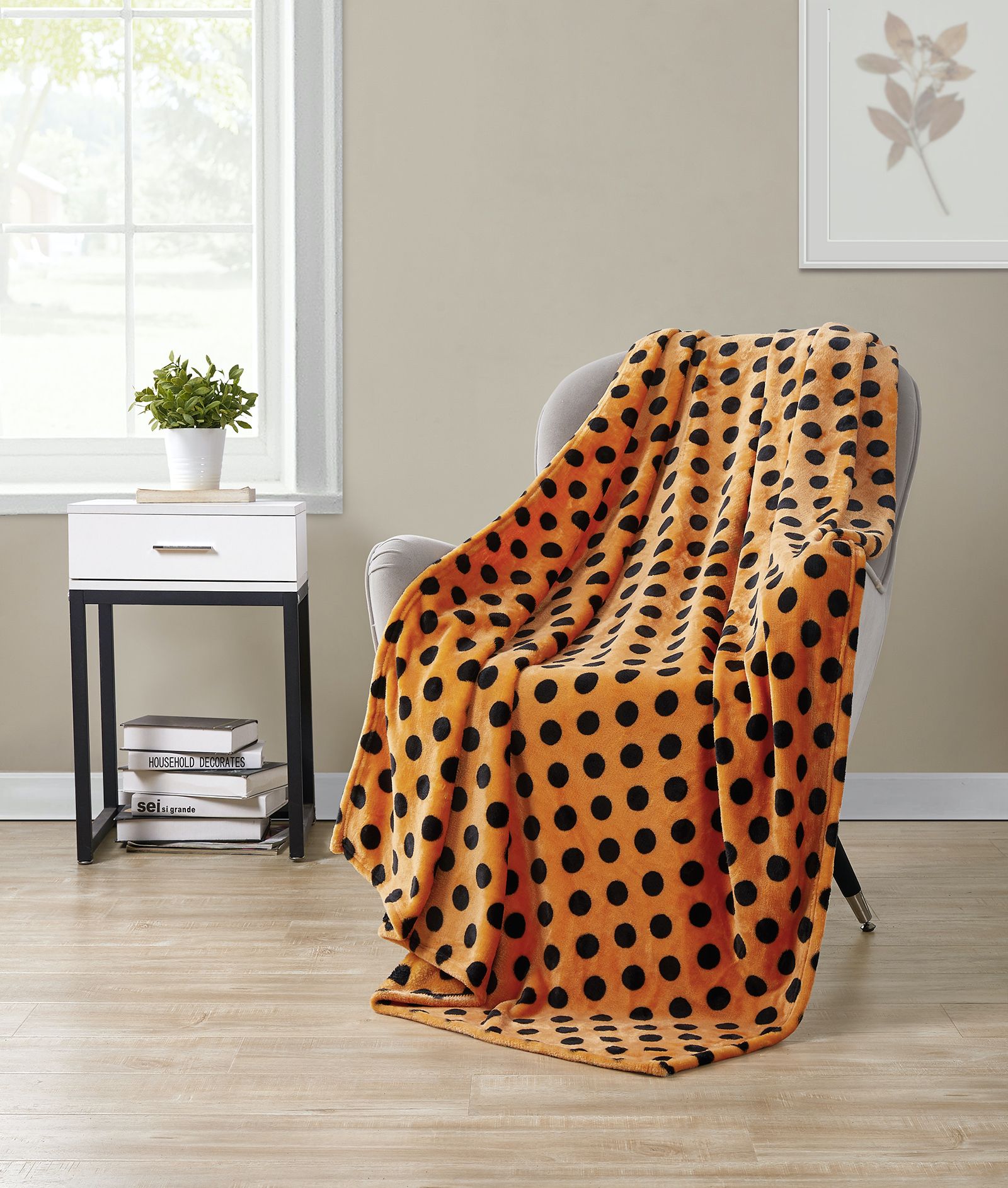 KATE AURORA Living Halloween Spooky Polka Dots Orange and Black Ultra Soft and Plush Throw Blankets