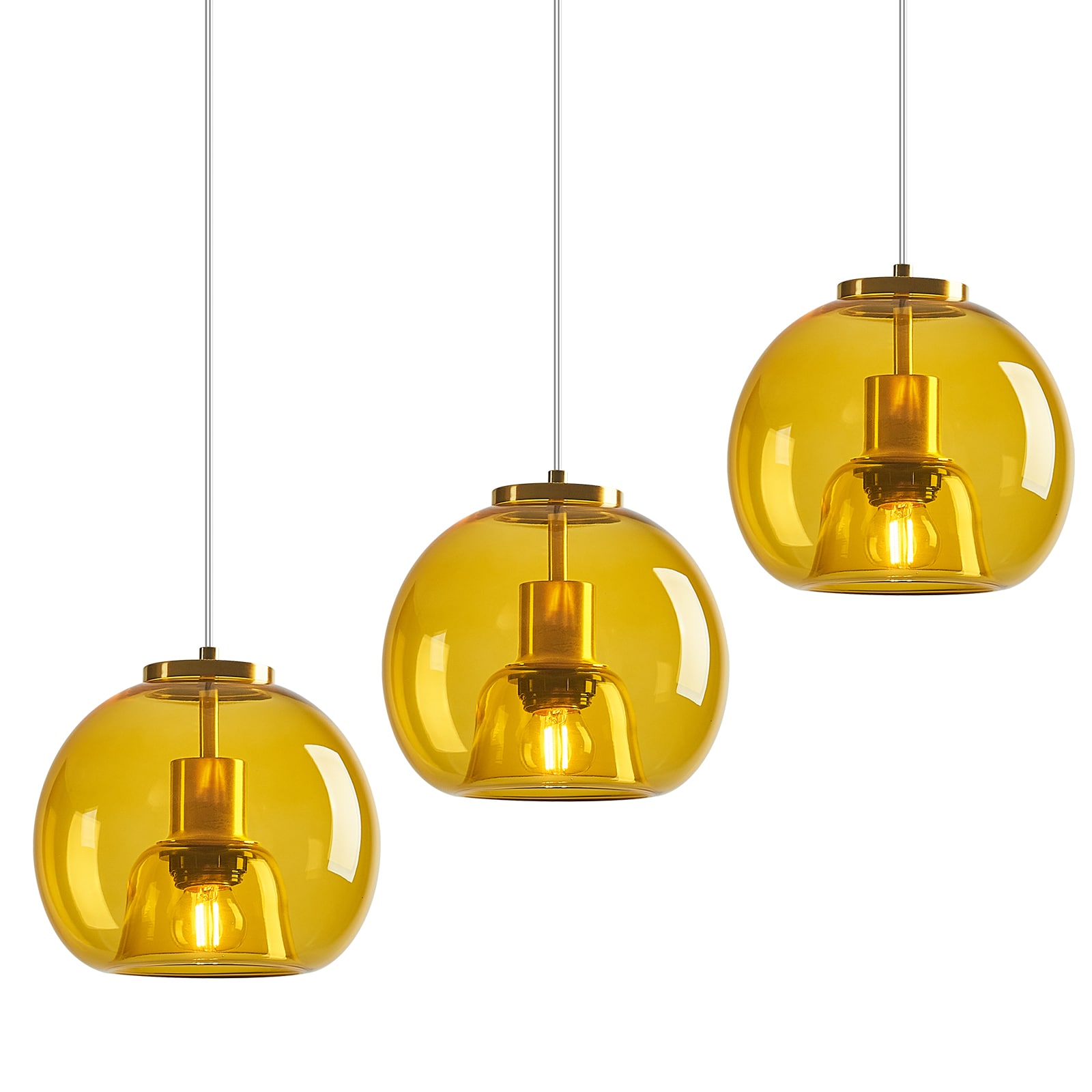 ZHLLMQ Modern 7.87 in 1-Light 3 Pack Yellow Globe Glass Hardwired Adjustable Pendant Light Fixture for Kitchen Island Bedroom Decor