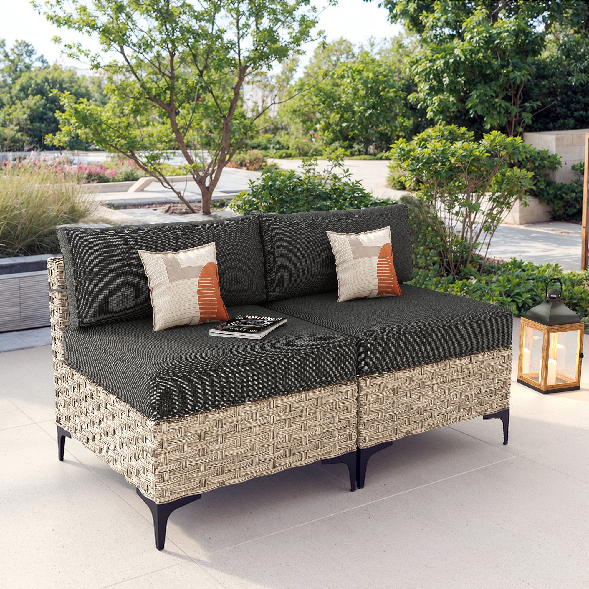 Caodoc L5-SKT100-2-1 SKT Rattan Outdoor Sectional with Black Cushions and Wicker Frame