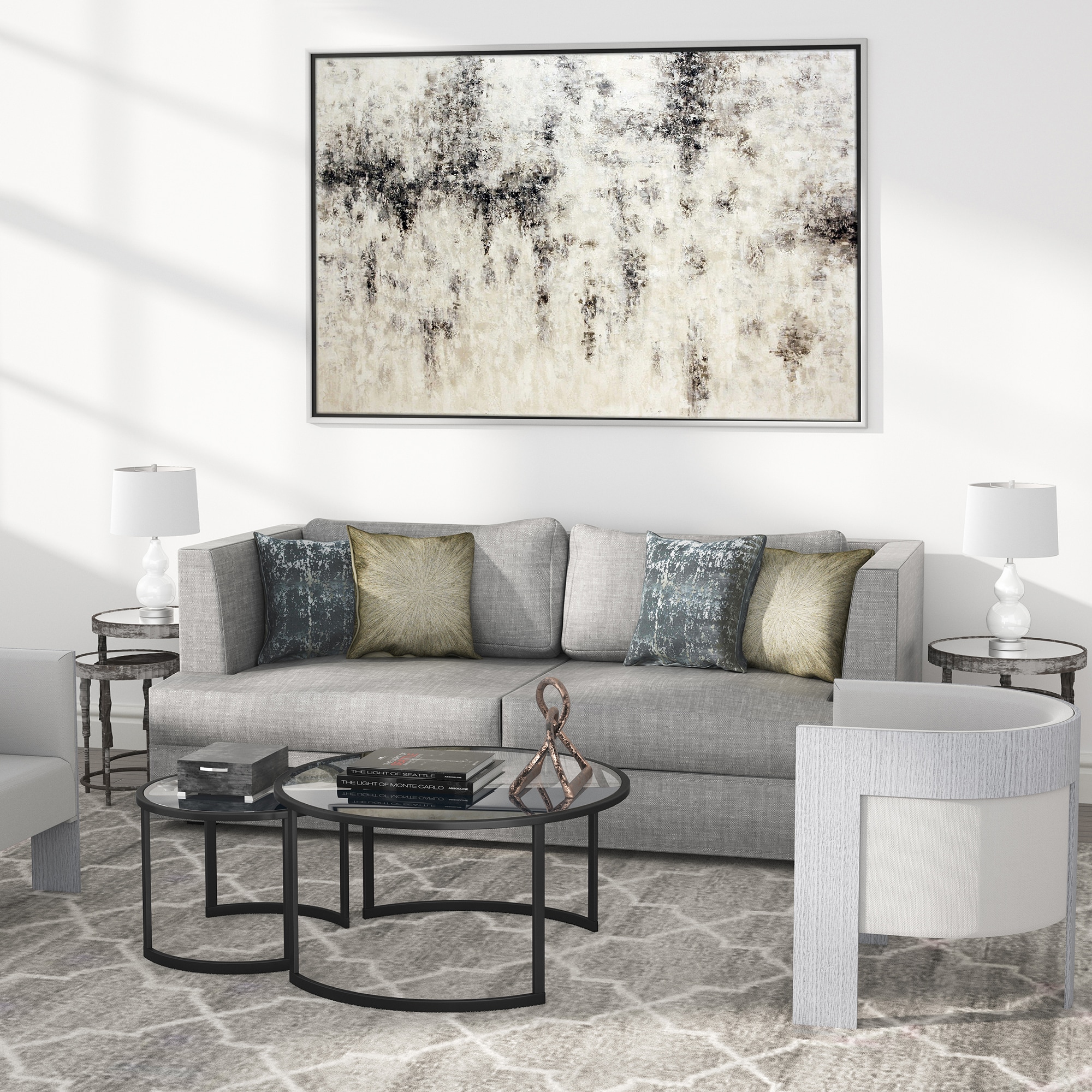Eclipse 36" Blackened Bronze Metal & Glass Round Nesting Coffee Tables