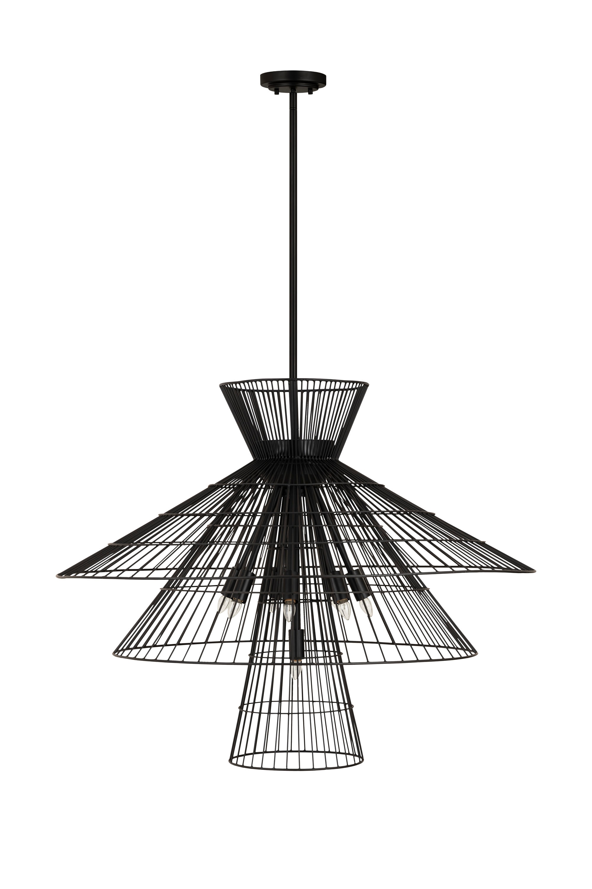 Matte Black 8-Light Industrial Cage Chandelier