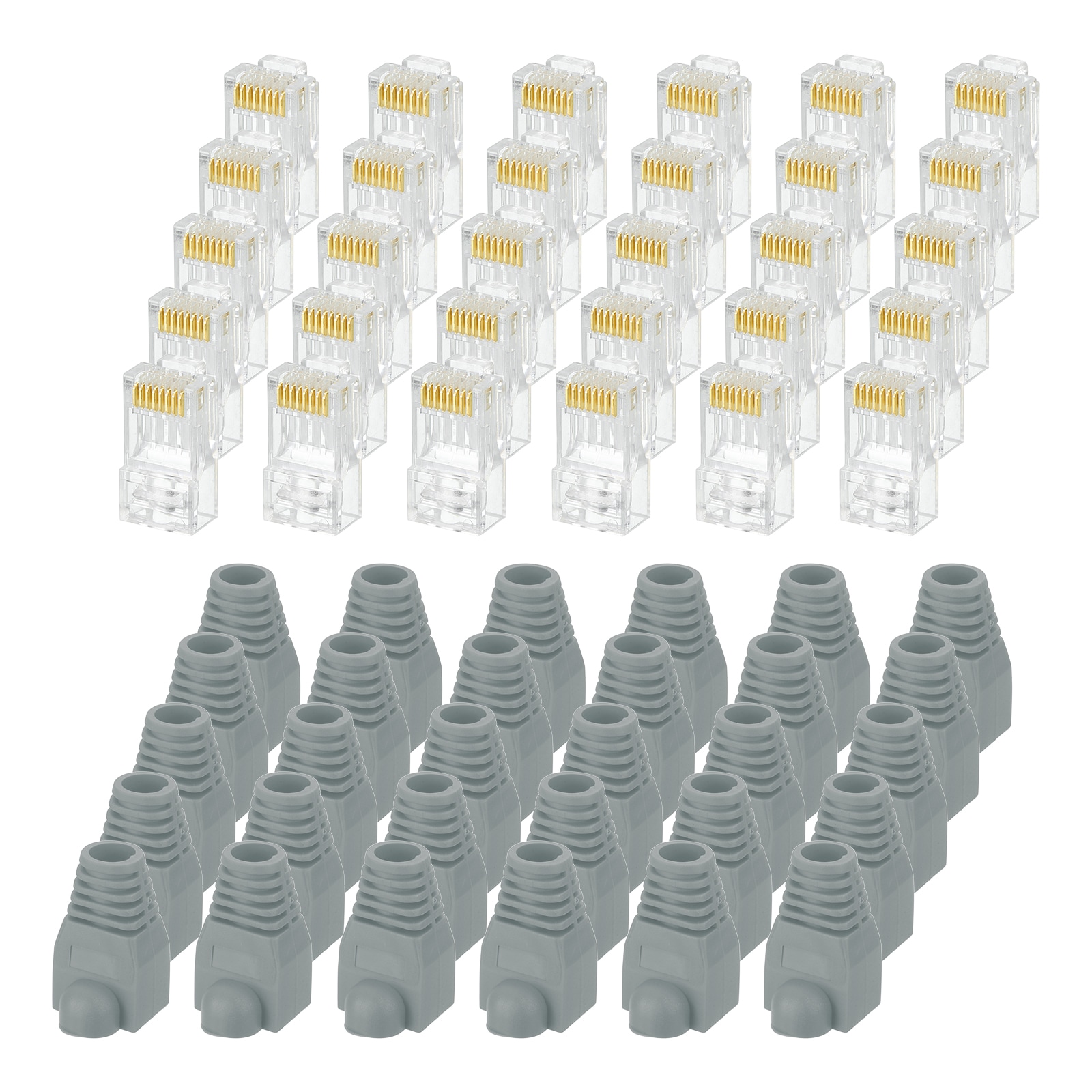 Unique Bargains 60pcs Cat6 RJ45 Pass Through Connectors RJ45 Connector 8P8C Gold Plated Plugs with 60pcs Dark Grey Strain Relief Boots for Solid or Stranded UTP Ethernet Cable 1.1mm #S26080700UX4159