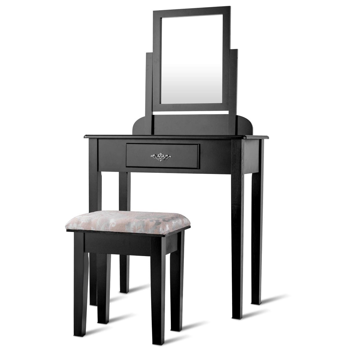 Slickblue D-CO-KB52066WH 29.5 in Black Makeup Vanity with Rotatable Rectangular Mirror and Large Drawer for Bedroom or Home Office