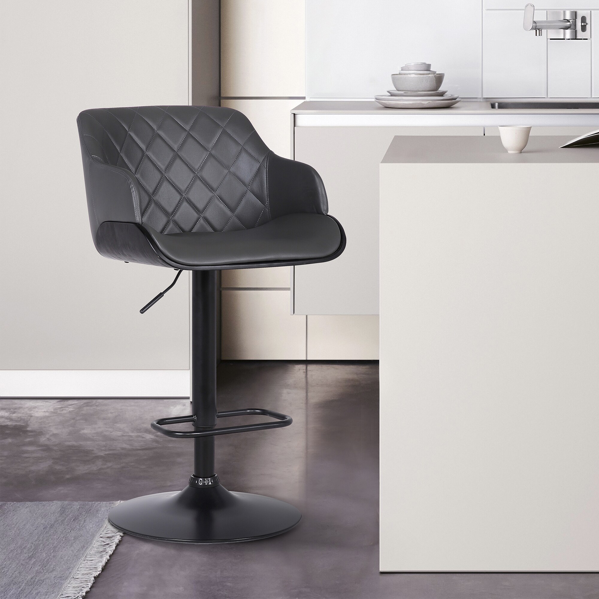 Toby Adjustable Height Gray Faux Leather Swivel Bar Stool