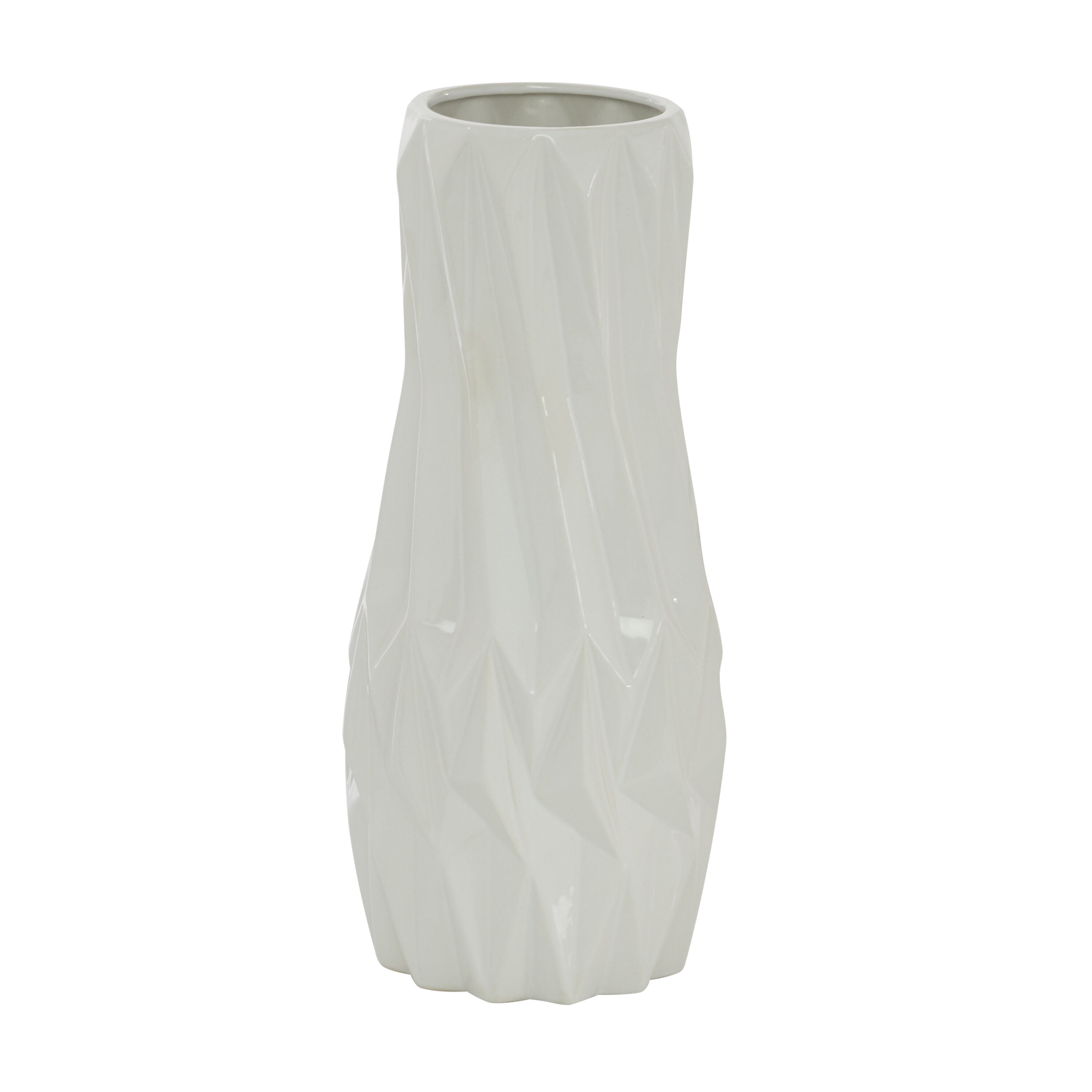Sleek Elegance White Glossy Geometric Ceramic Vase 7" X 16.25"