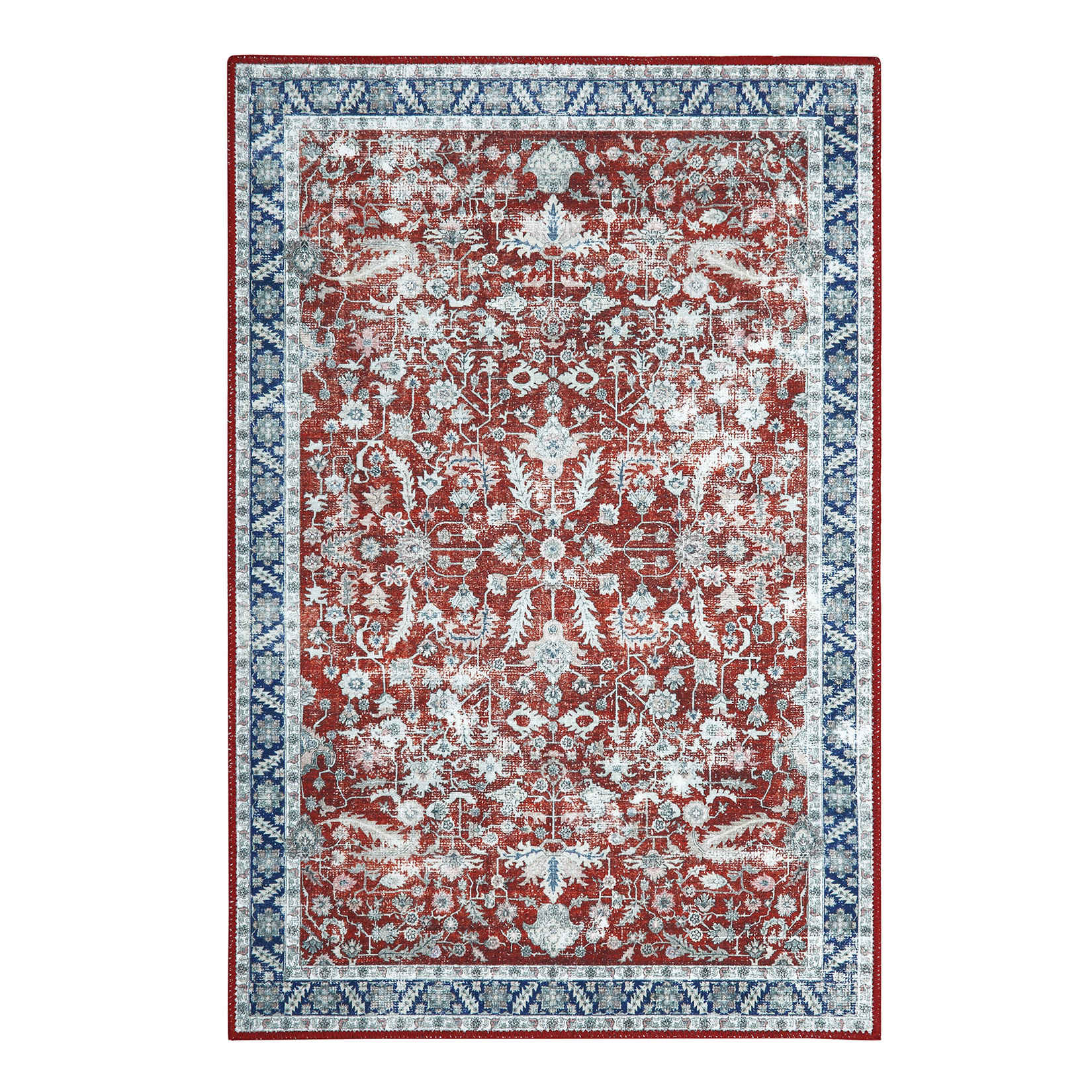 Qeetex LSN-PHO-0YG4LJ3H 8 x 10 ft Polyester Red Rectangular Hallway Bathroom Entryway Kitchen Office Foldable Flower Printed Persian Washable Area Rug