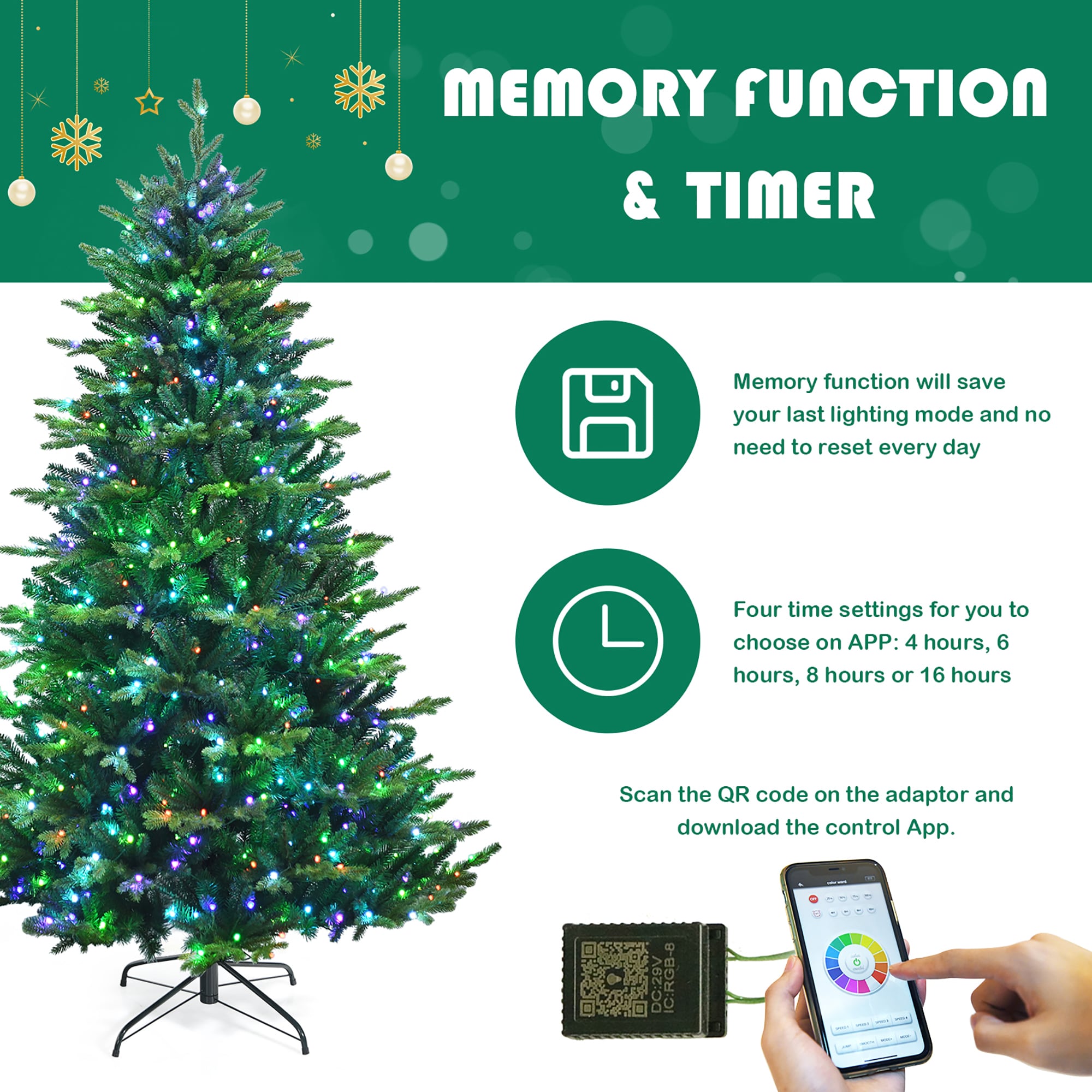 8-Foot Green Pre-Lit Artificial Christmas Tree with LED Lights