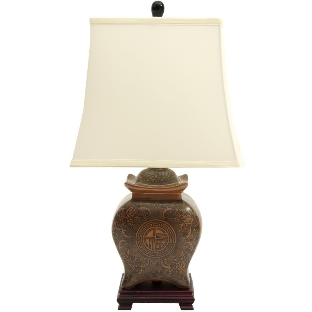 Red Lantern Oriental Furniture 19-in Brown 3-Way Table Lamp with Fabric ...