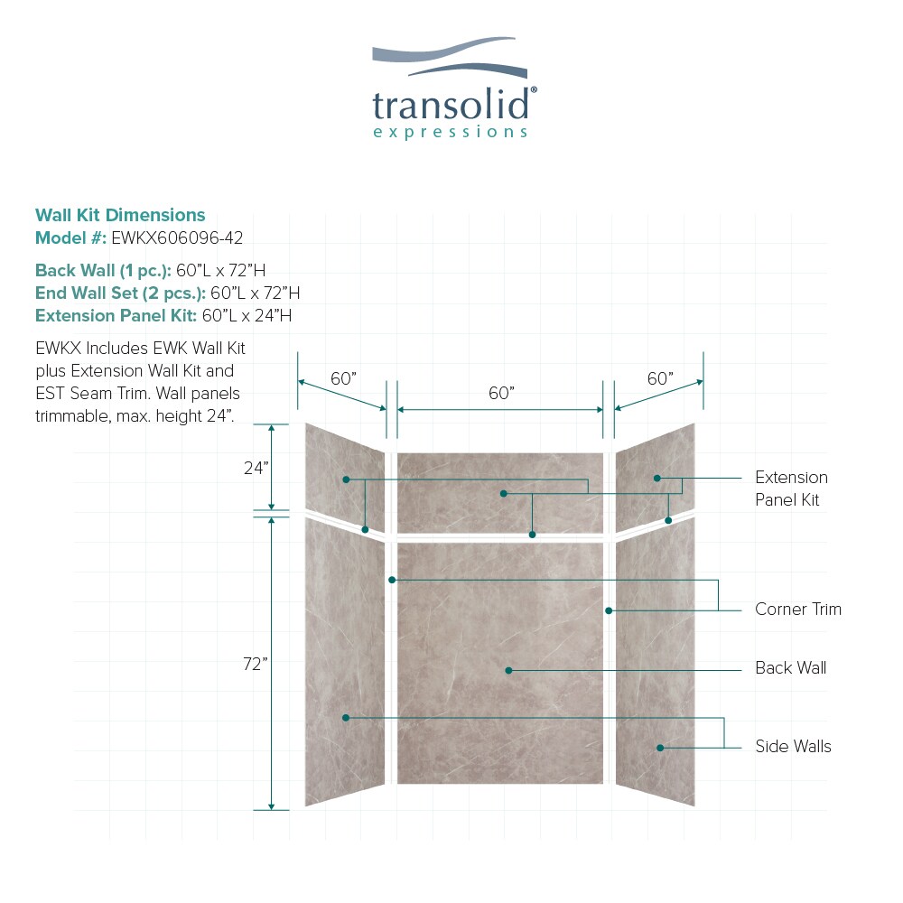 Transolid Expressions 60-in W x 60-in D x 96-in H Dover Stone 3-Piece ...