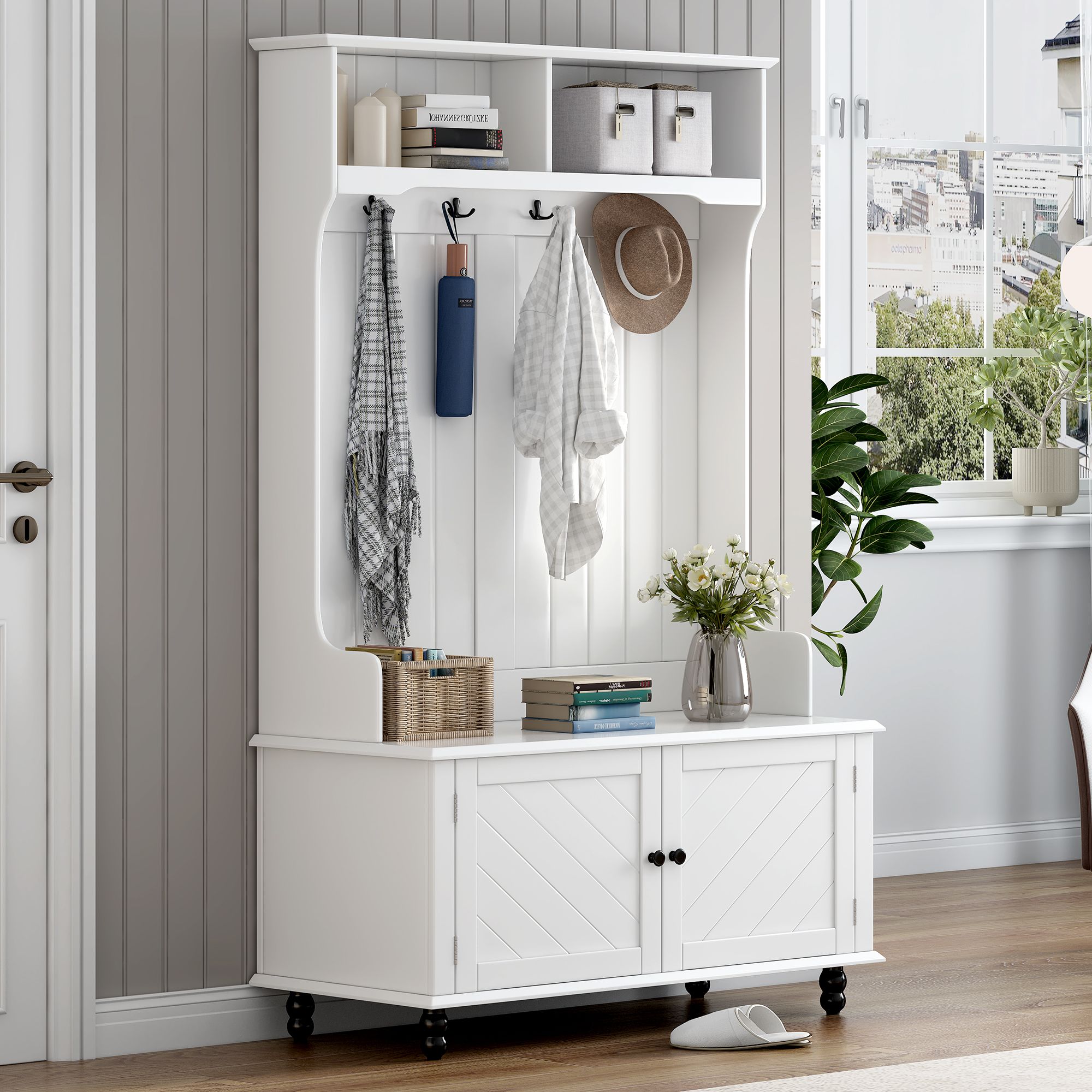 Yiekholo Casual 40.1-in Brown Wood Hall Tree