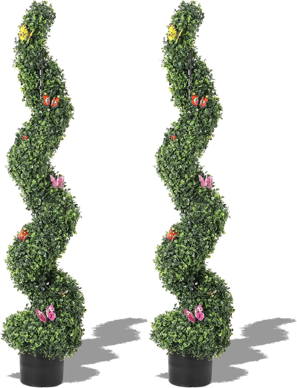 Qeetex DHZ-PHK-33EDHV4Y 4 FT Artificial Boxwood Spiral Topiary Trees Artificial Plants Outdoor with Simulation Decor Evergreen Faux Tree for Decorative Indoor Porch Garden 2 PCS