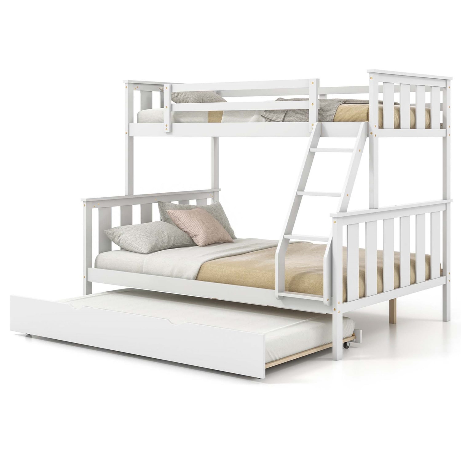 Costway Twin Over Full Bunk Bed with Trundle - Thumbnail 5