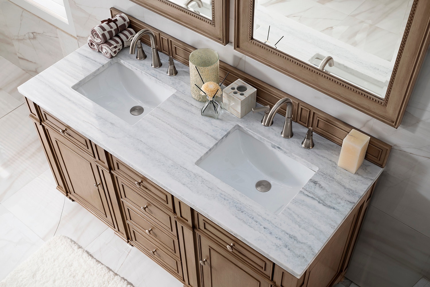 Bristol 60" Dark Wood Double Vanity with Arctic Fall Top