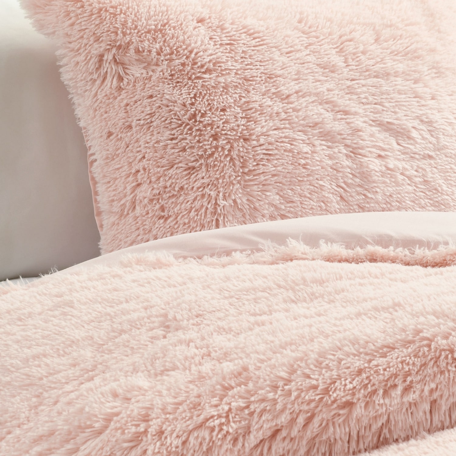 Blush Twin Faux Fur Comforter Set with Pillow Sham
