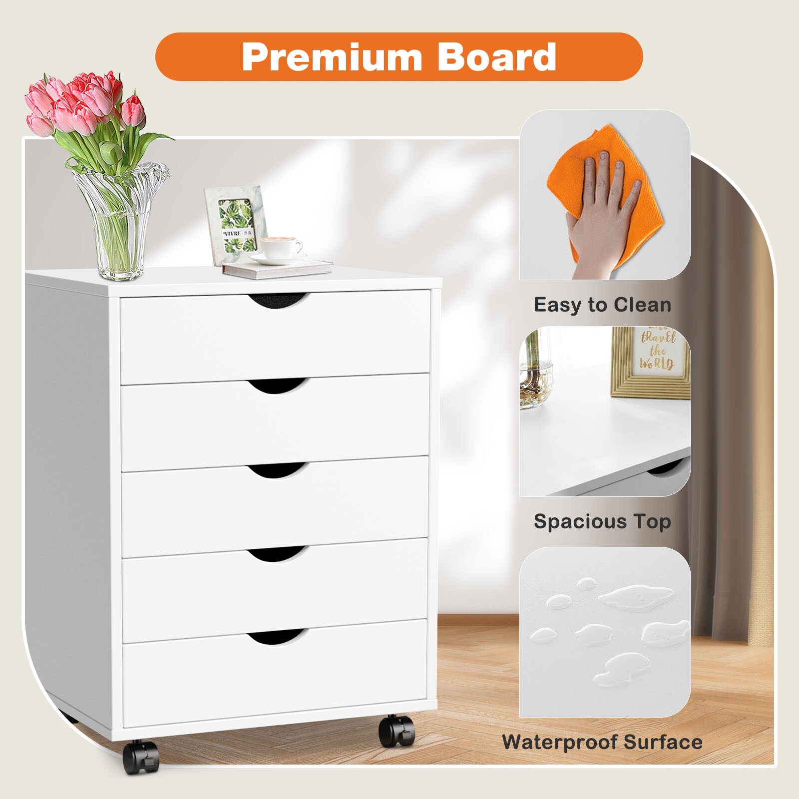 Maocao Hoom White 5-Drawer 15.7-in File Cabinet