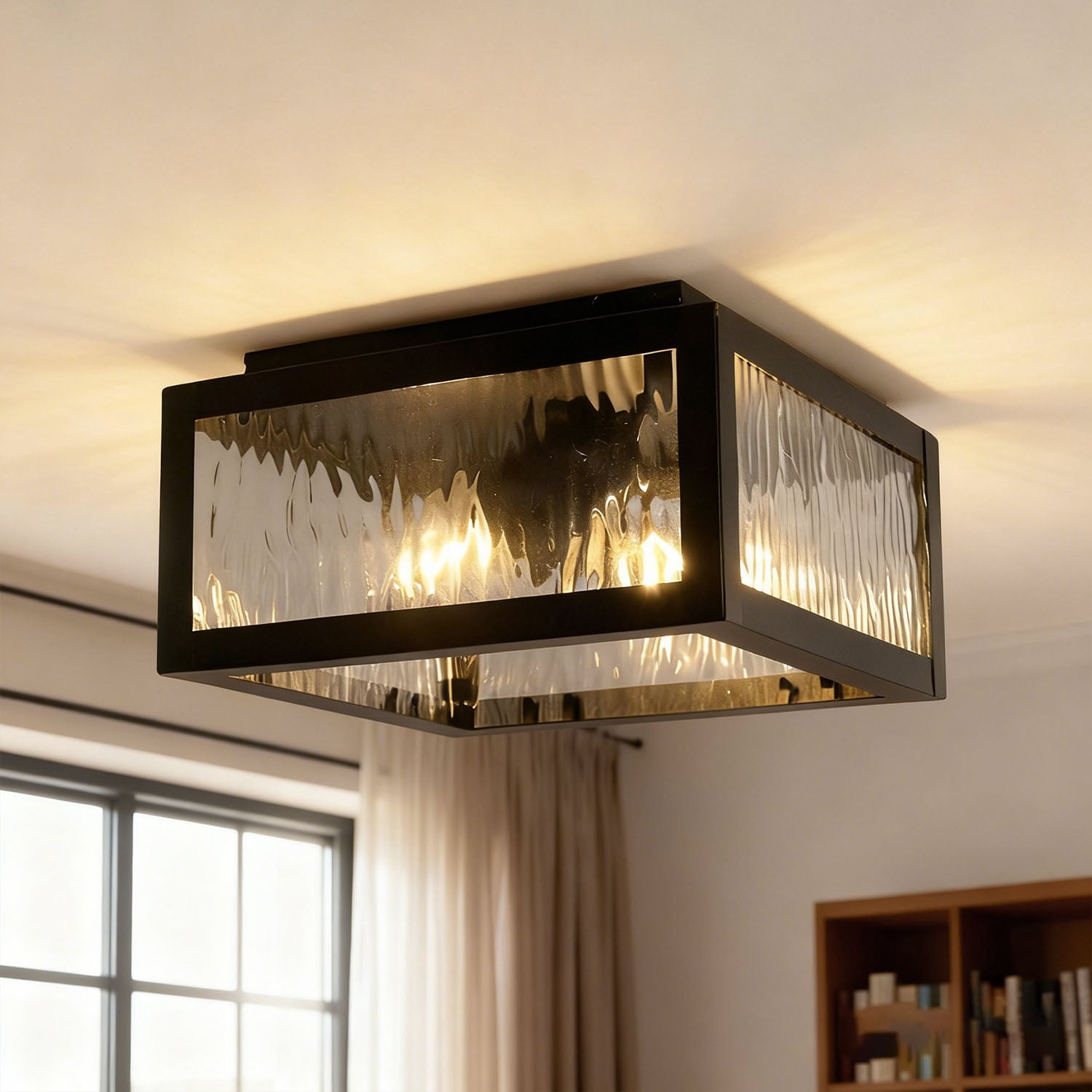 DORESshop 2 Light Water Ripple Glass Flush Mount Ceiling Light with 3 Year Warranty ETL Listed #LSC-QJC-QX07801BQBK4