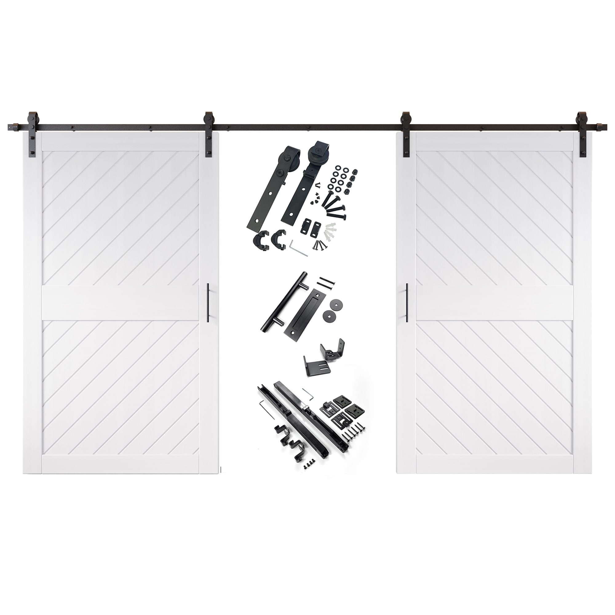 HOMACER YT2H216C-XT1-4884-WH 48-in x 84-in White Prefinished Non-standard Pine Wood Solid core Double Barn Door (Hardware Included)