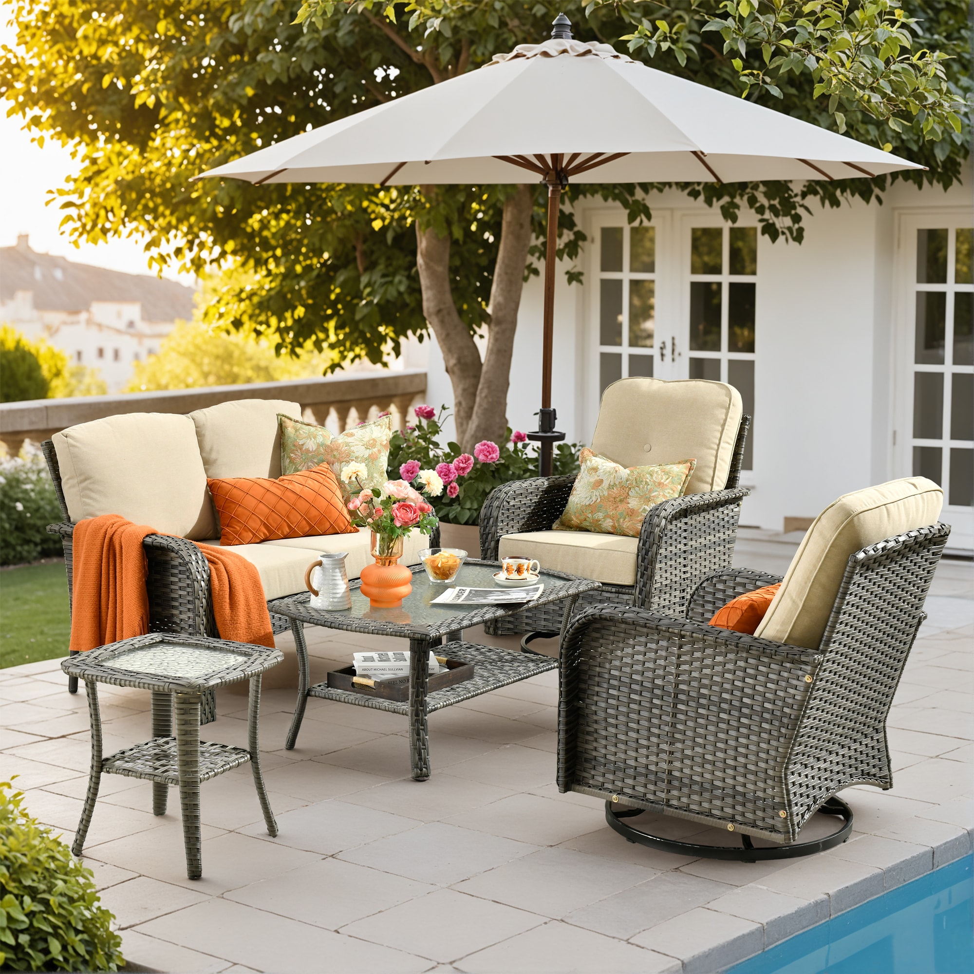 ALTRIGUS 6LYZGNCGNDS60051AL 5 -Piece Wicker Patio Conversation Set with Beige Cushions