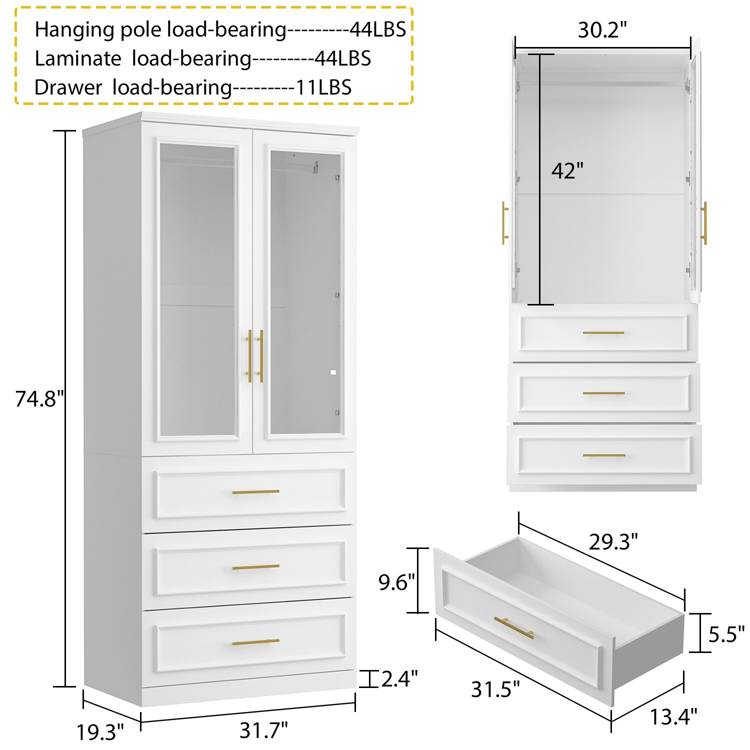 Clothes Closet Storage Cabinet With Metal Handles for Small Living –  FUFUGAGA