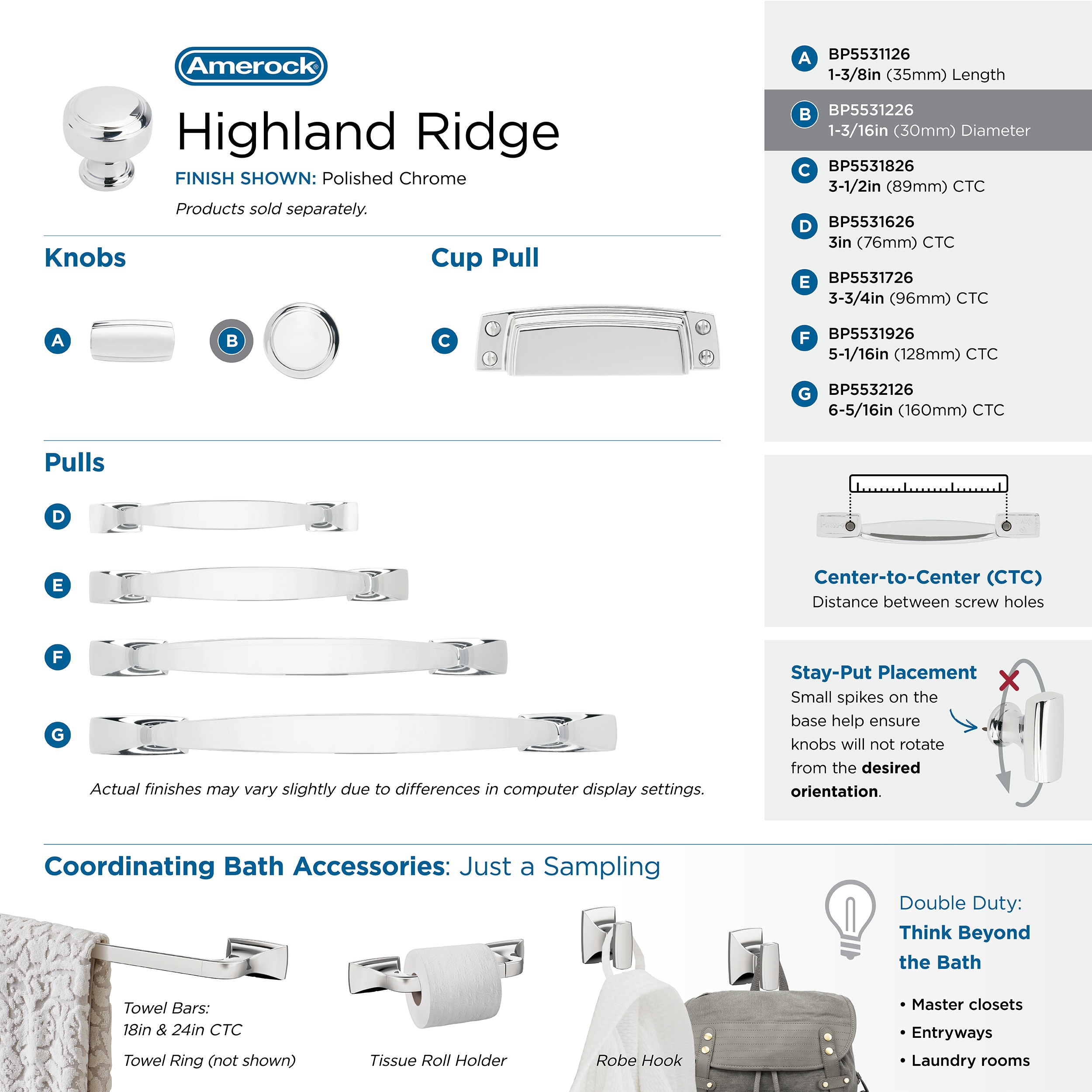 Highland Ridge Polished Chrome Round Cabinet Knob with Mounting Hardware