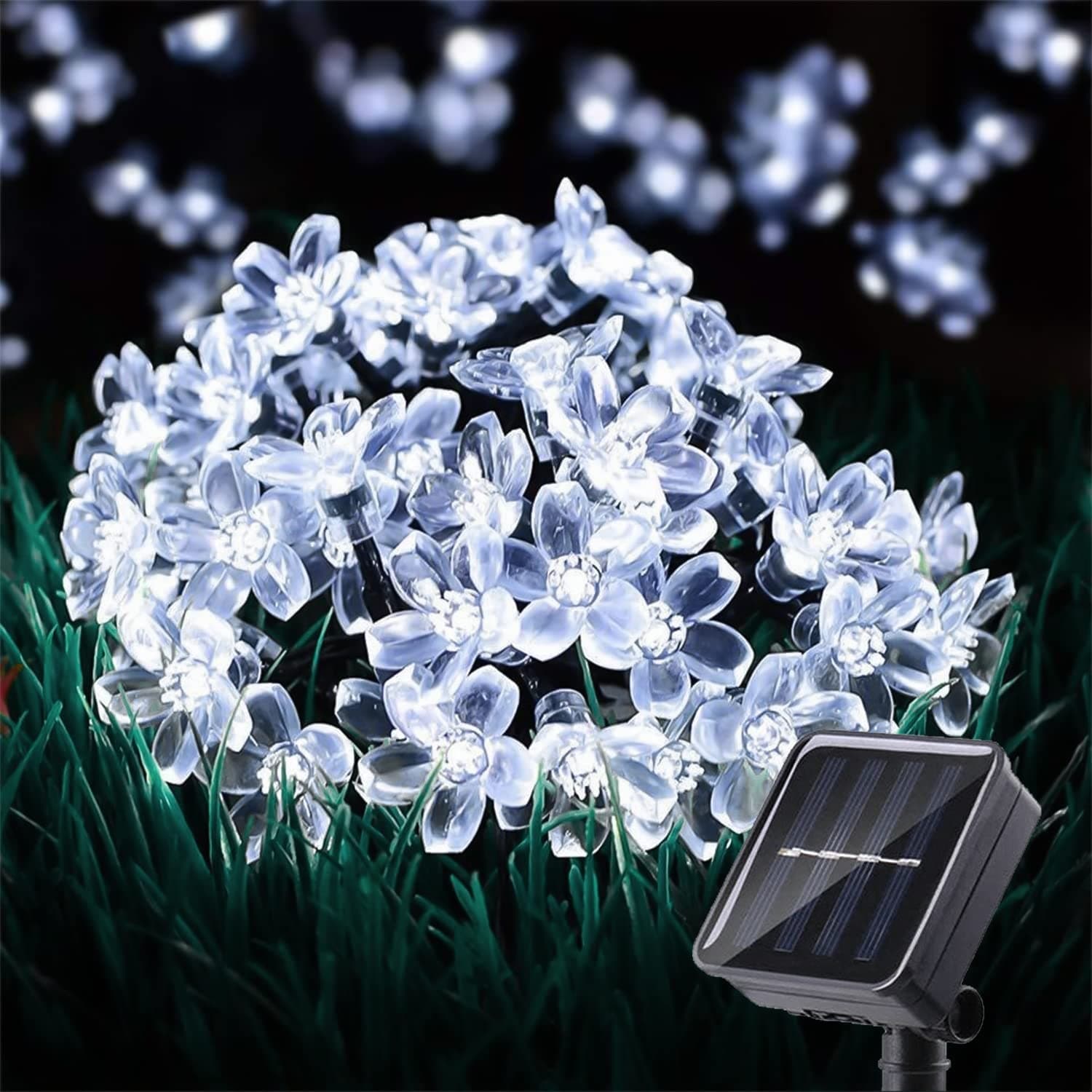 Oyezvary  Outdoor Solar Flower String Lights Waterproof 50 pcs LED Fairy Lights Cool White for Garden Patio Fence Yard Christmas Tree Spring Decor