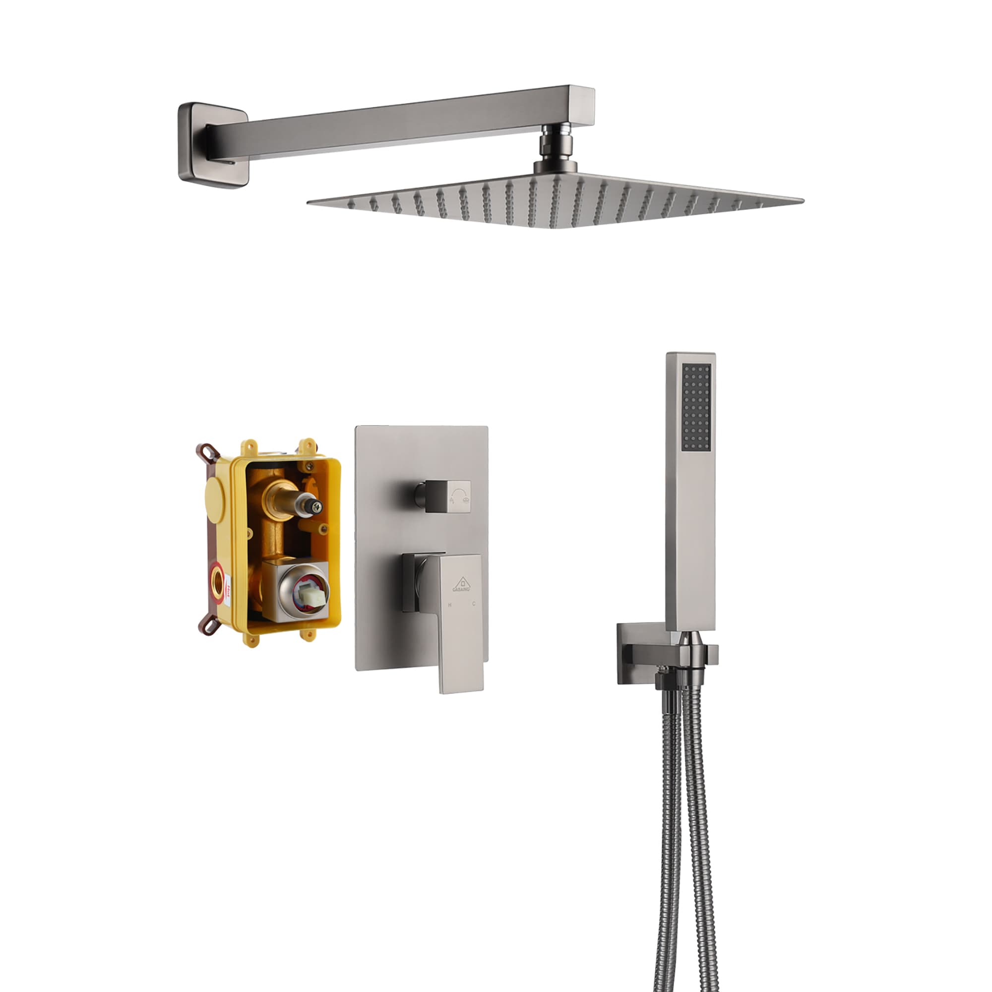 CASAINC M6066-A-10-BN Brush Nickel 10-in Built-In Shower Faucet System with 2-way Diverter ( Pressure-balanced Valve Included )