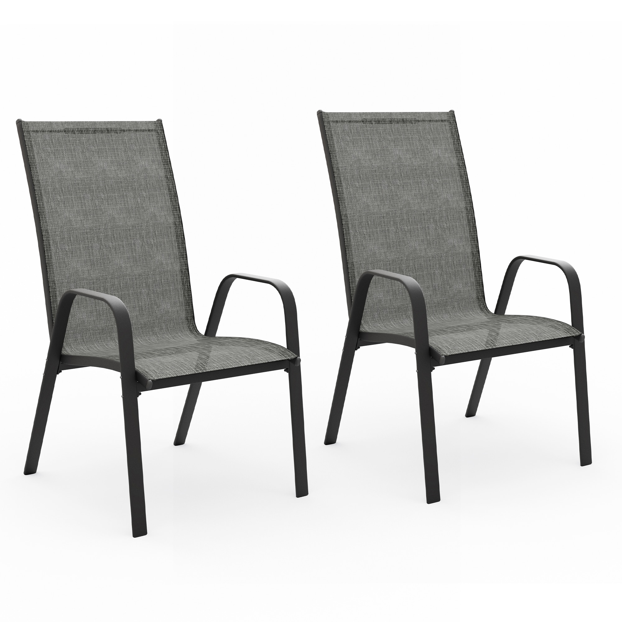 Serwall - Set of 2 Stacking Patio Dining Chairs for Gray Textilene Fabric and Metal Frame with Sl...