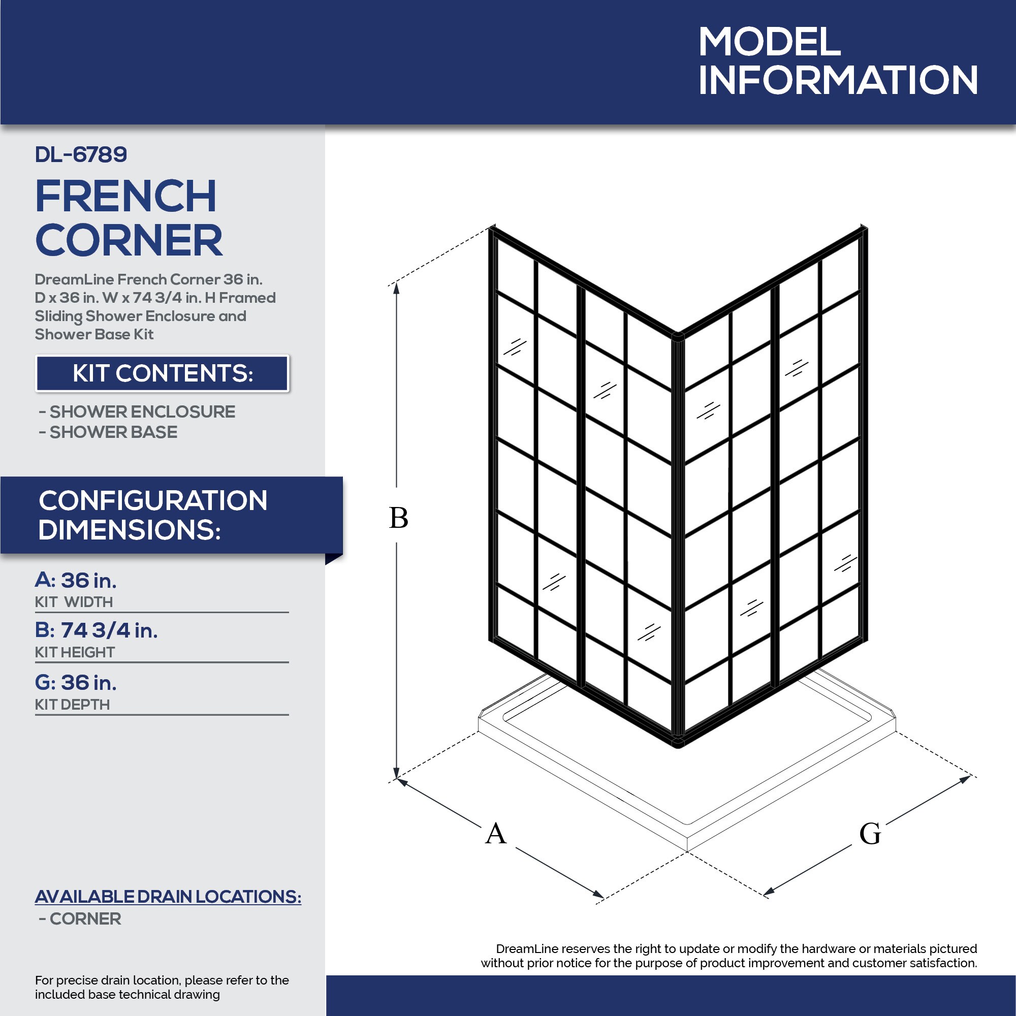 French Corner Sliding Shower Enclosure - Lowes