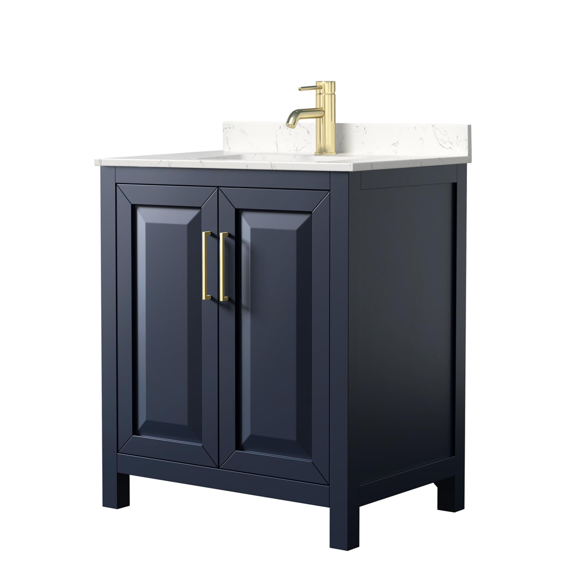 Wyndham Collection WCV252530SBLC2UNSMXX Daria 30-in Dark Blue with Brushed Gold Trim Undermount Single Sink Bathroom Vanity with Carrara Cultured Marble Cultured Marble Top