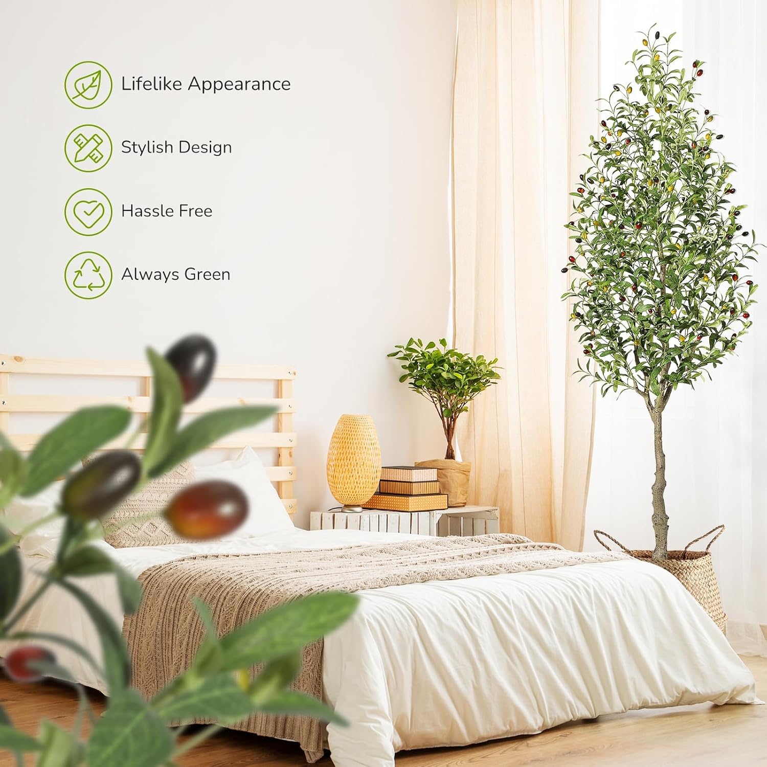 Garvee 7FT Tall Faux Olive Tree with White Tall Planter Olive Trees ...