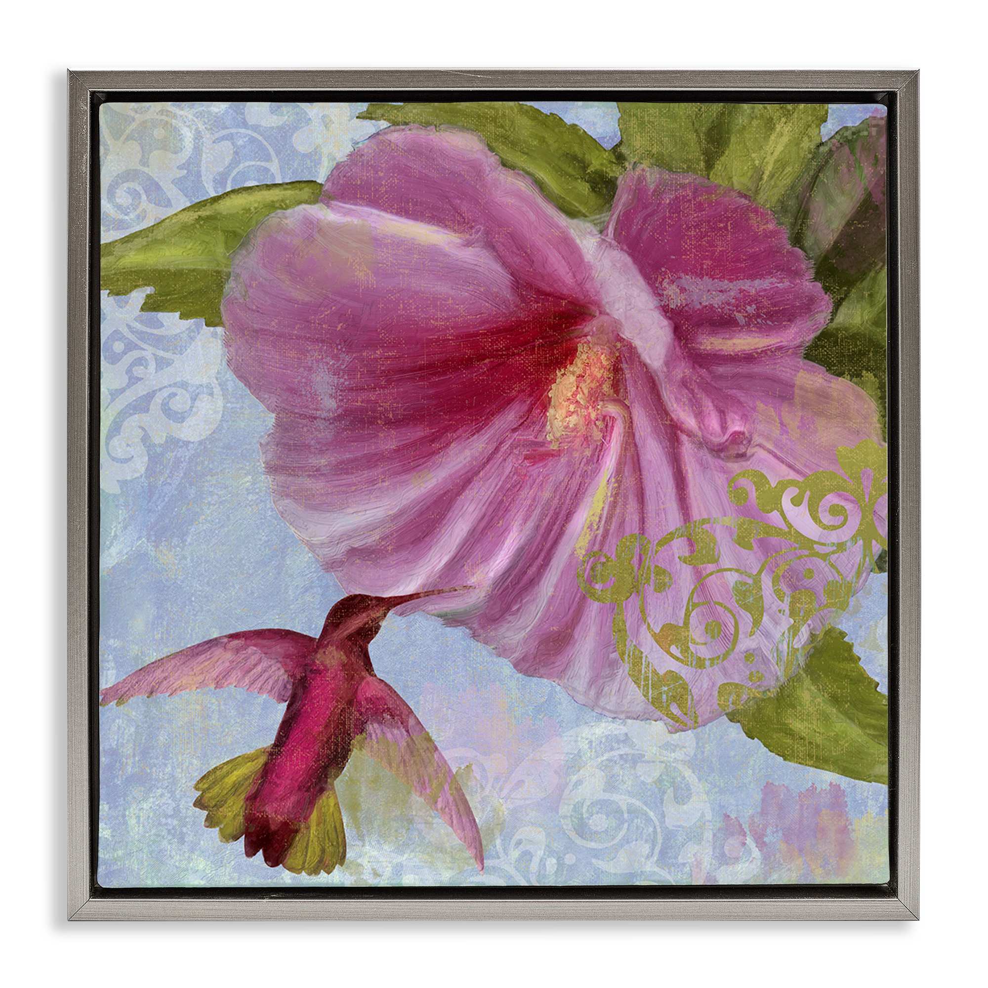 Stupell Industries BS-996-FFL-24X24 Hummingbird and Purple Poppy Floating Frame design by Sasha