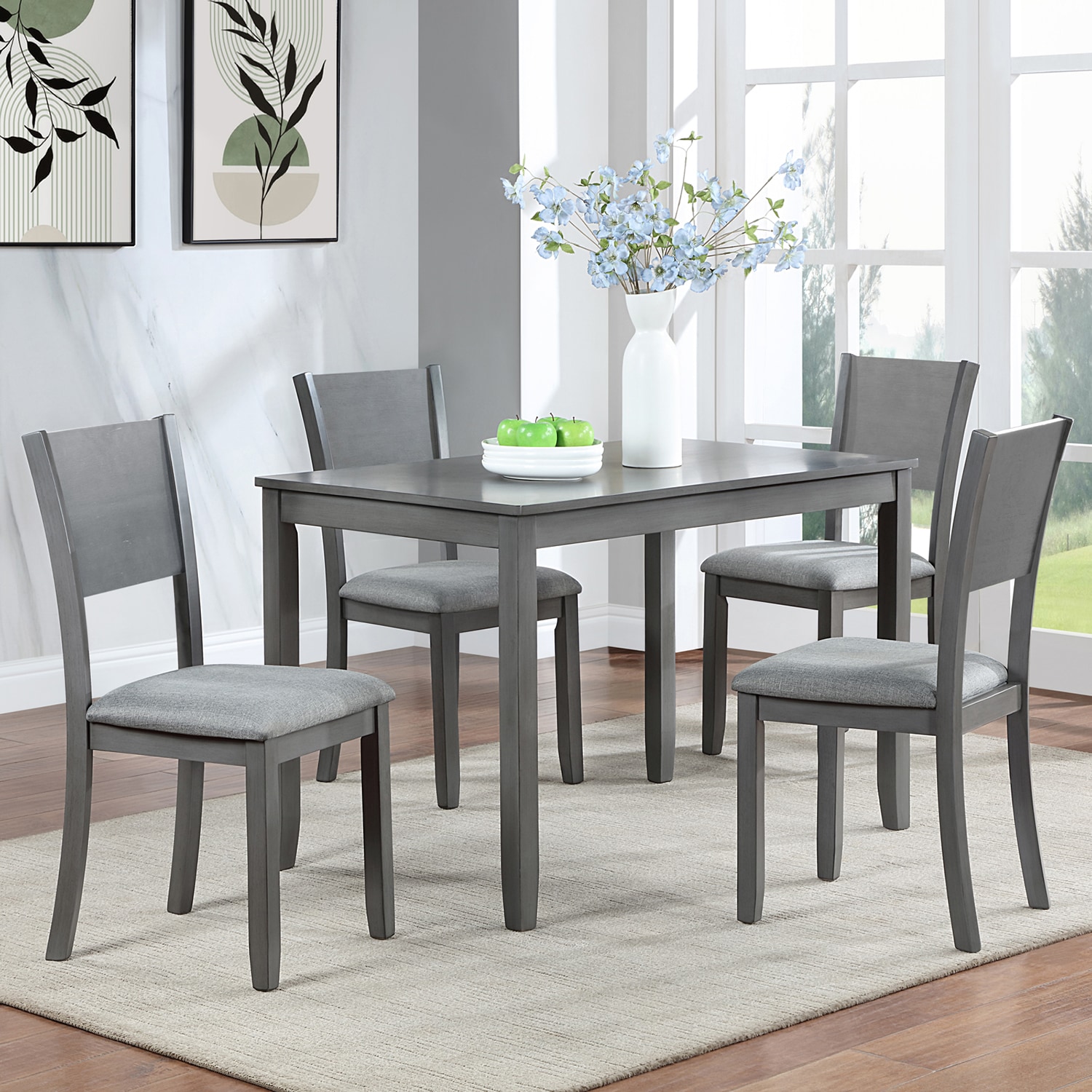 GZMR GM-W1955 5 Piece Wooden Dining Table Set Gray Contemporary/Modern Dining Room Set with Rectangular Table ( Seats 4 )